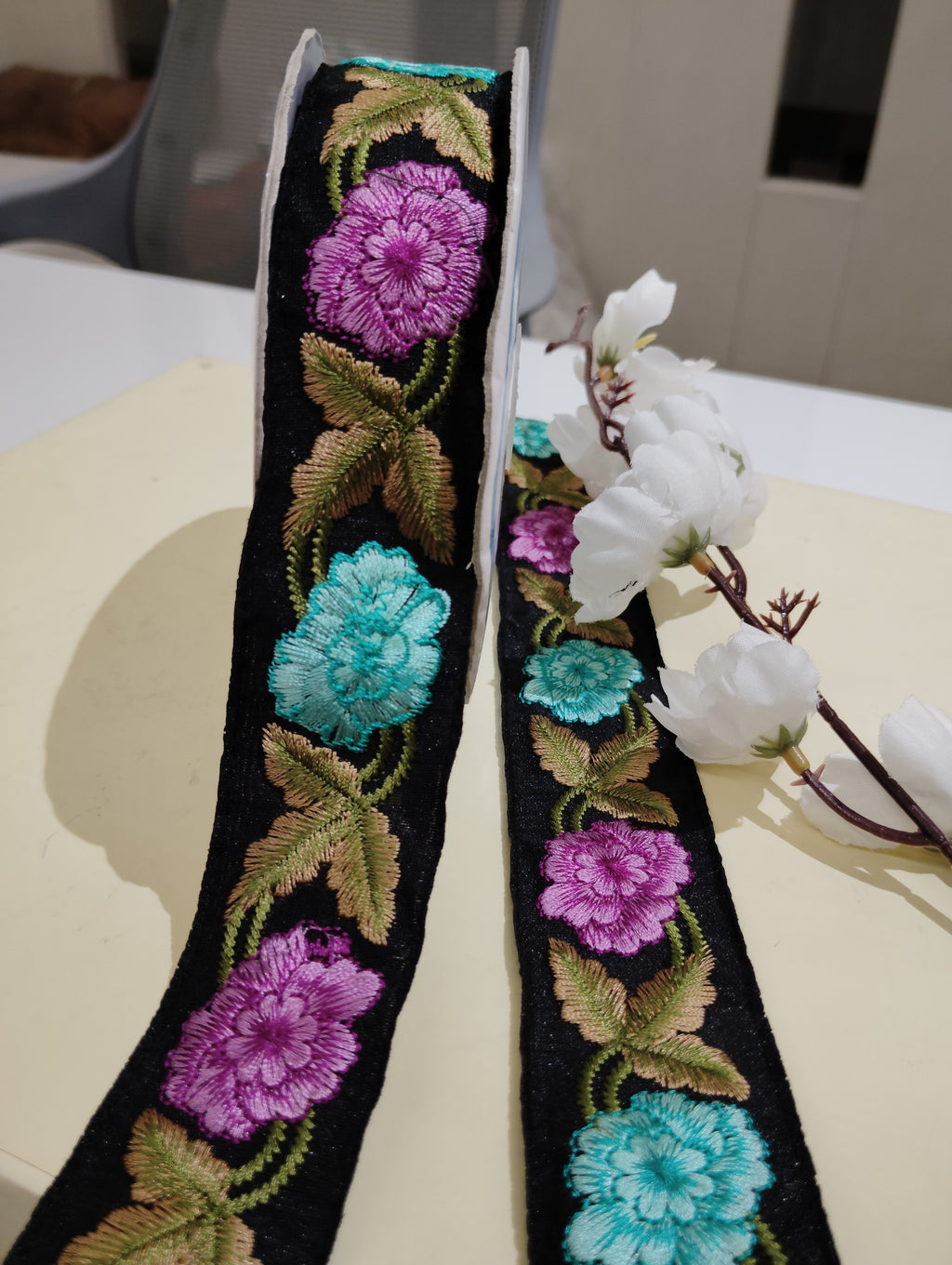 Embroidered Floral Ribbon Trim
