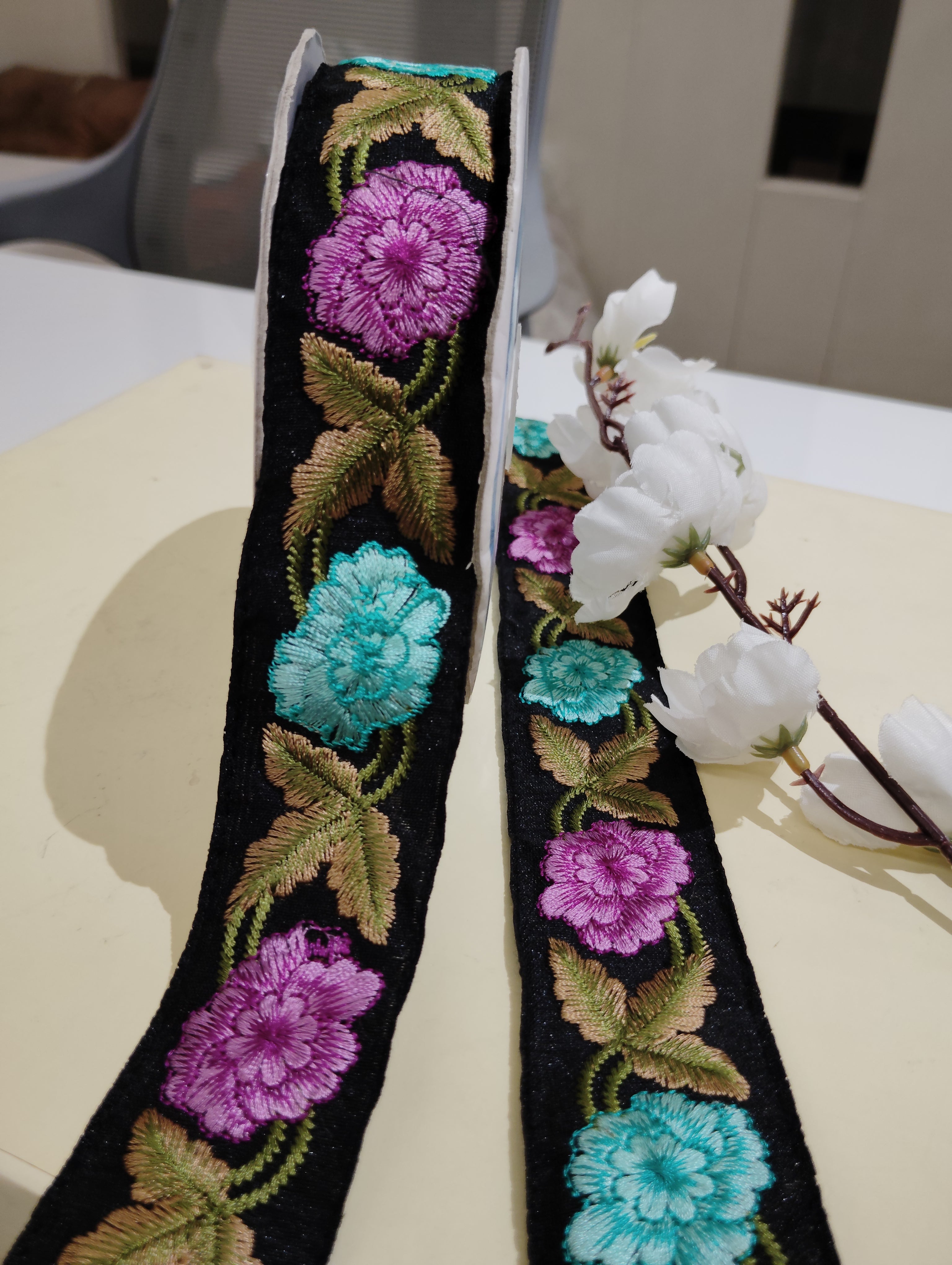 Embroidered Floral Ribbon Trim