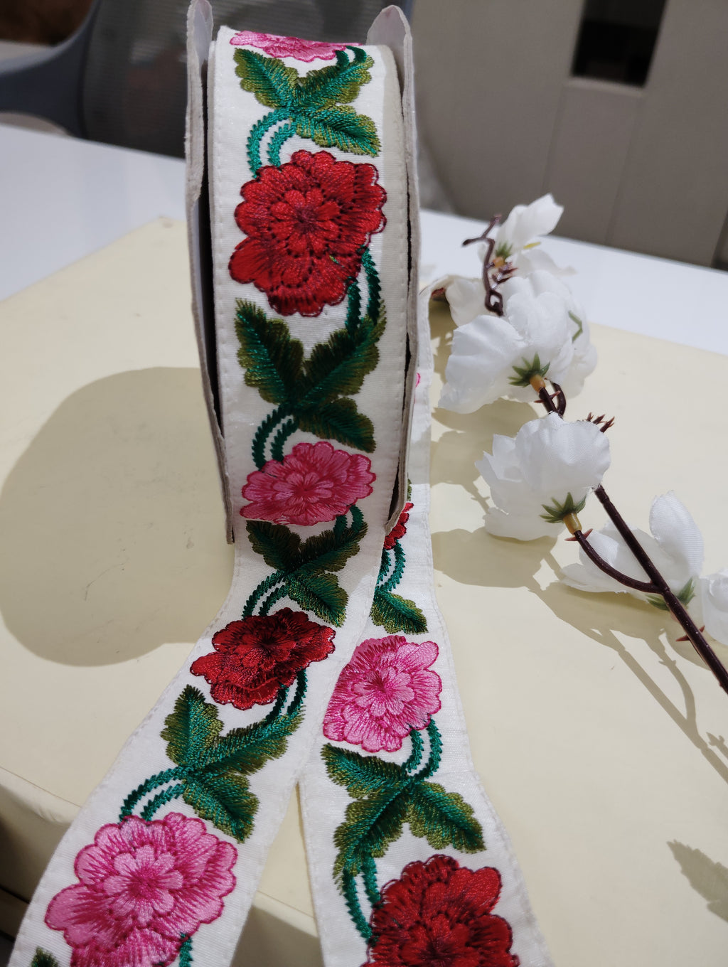 Embroidered Floral Ribbon Trim