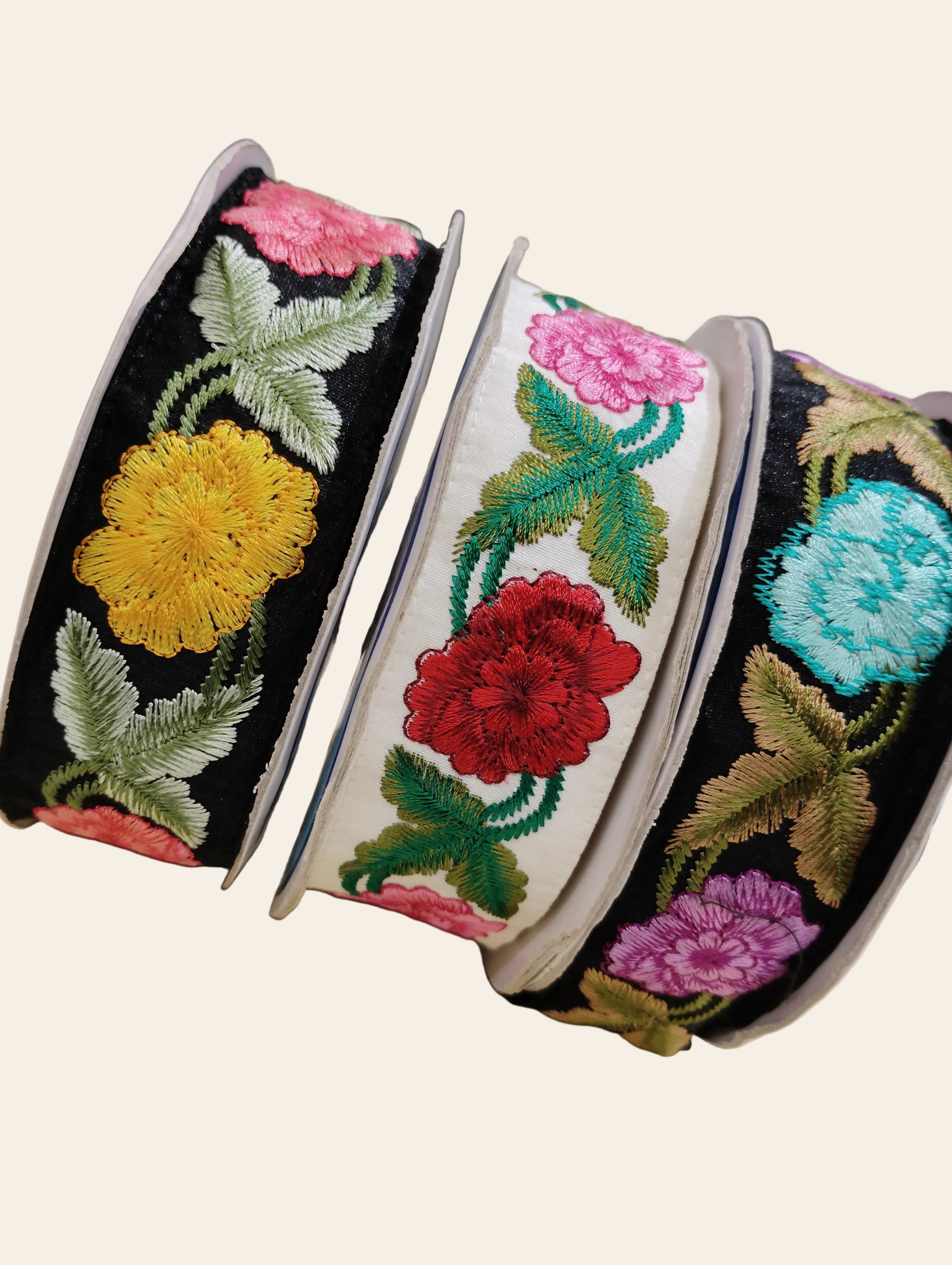Embroidered Floral Ribbon Trim