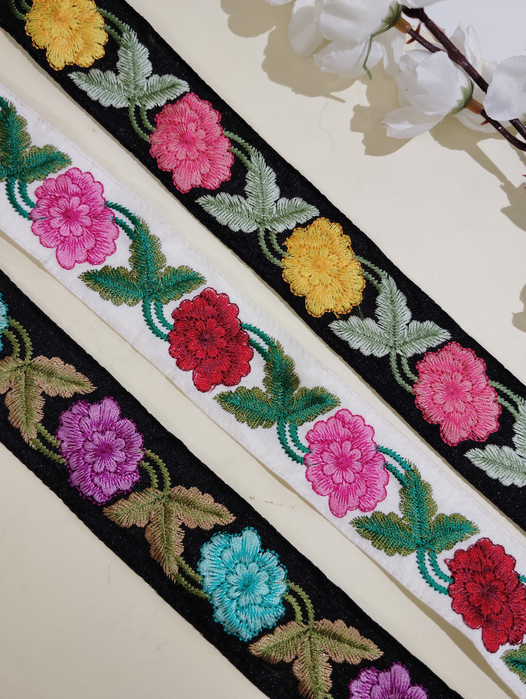 Embroidered Floral Ribbon Trim