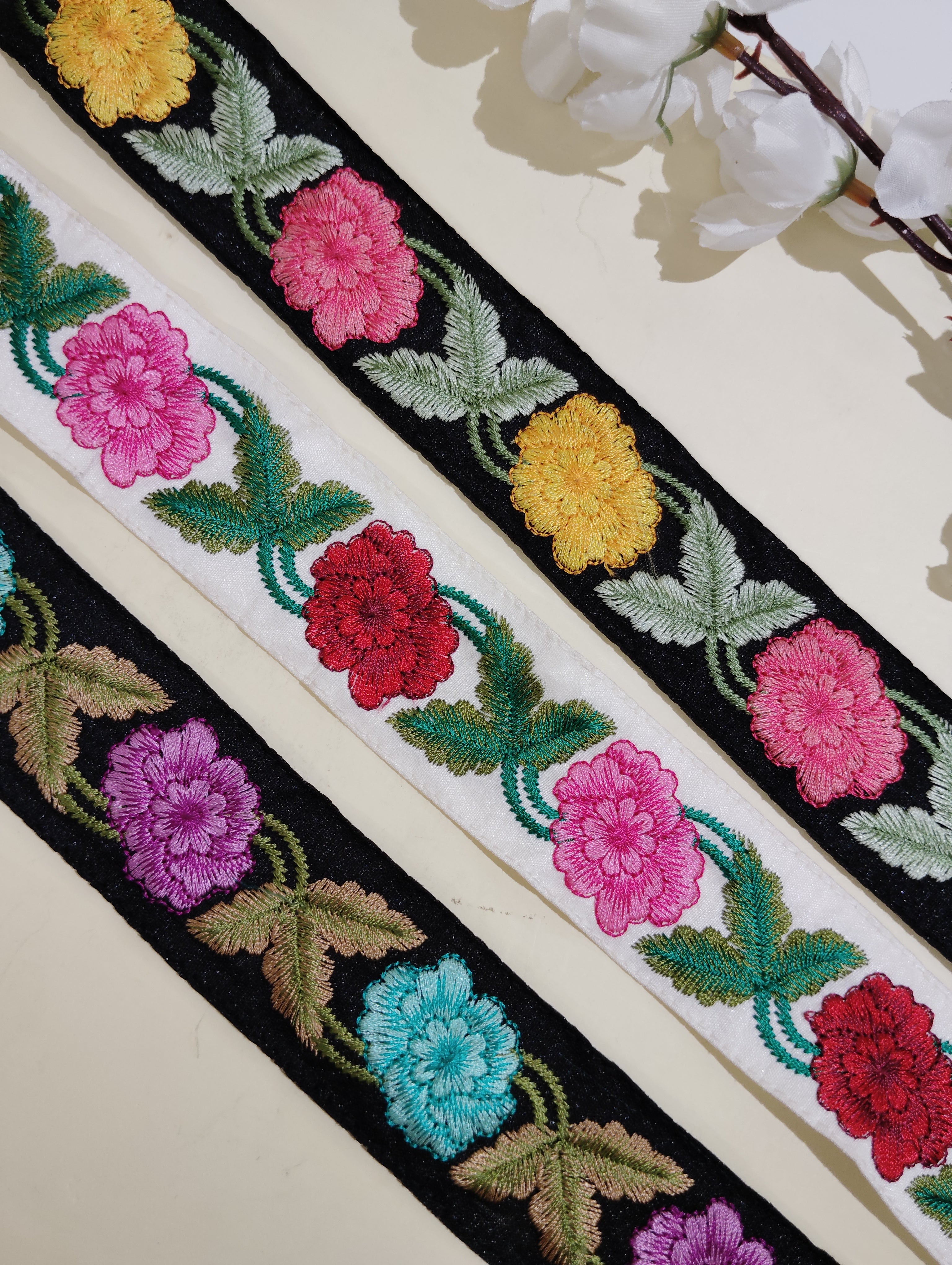 Embroidered Floral Ribbon Trim