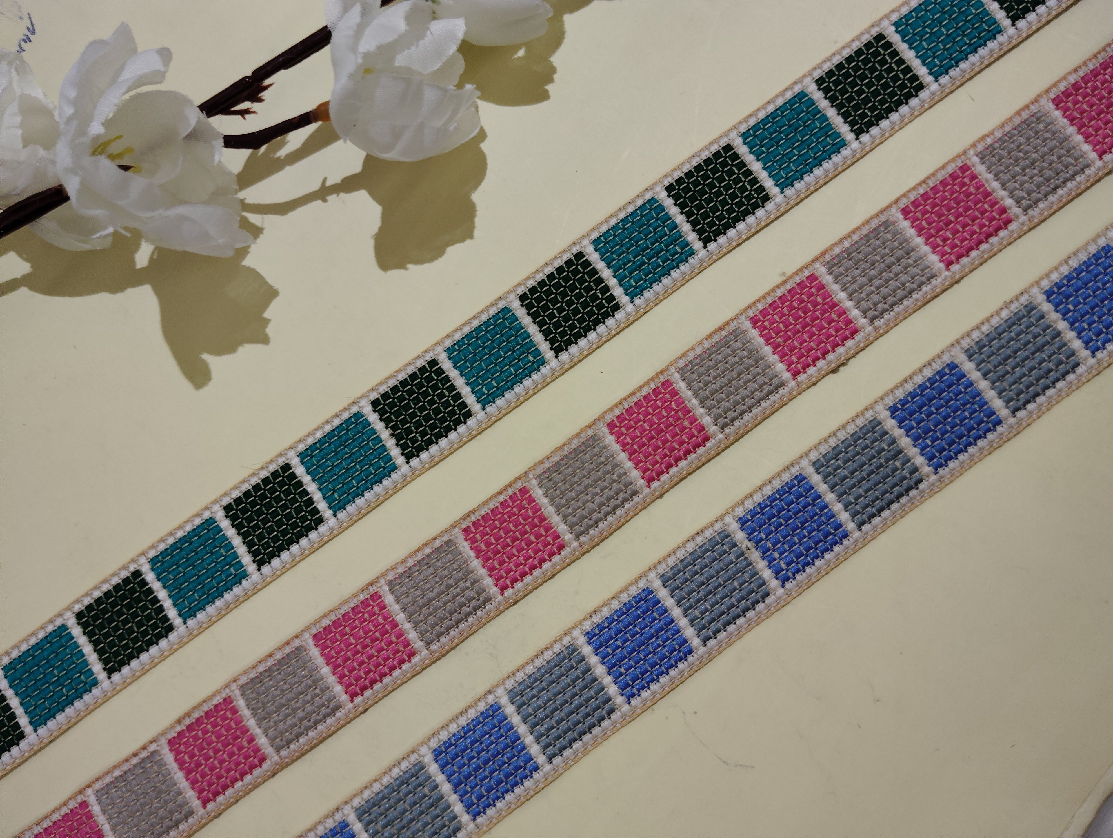Color-Blocked Geometric Trim Ribbon