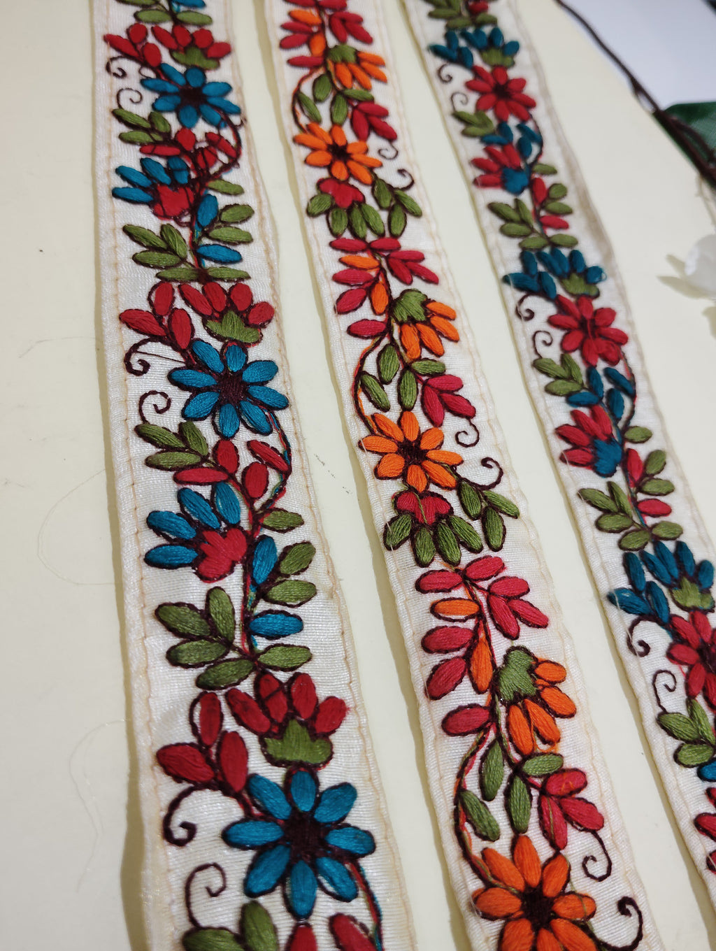 Floral Hand-Embroidered Fabric Trim
