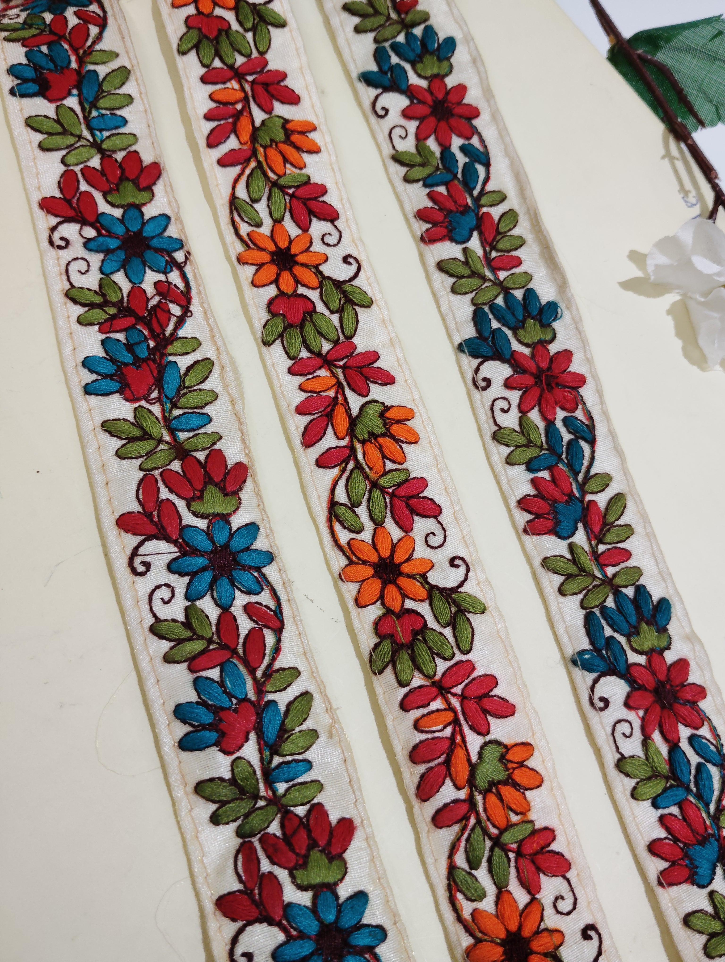 Floral Hand-Embroidered Fabric Trim