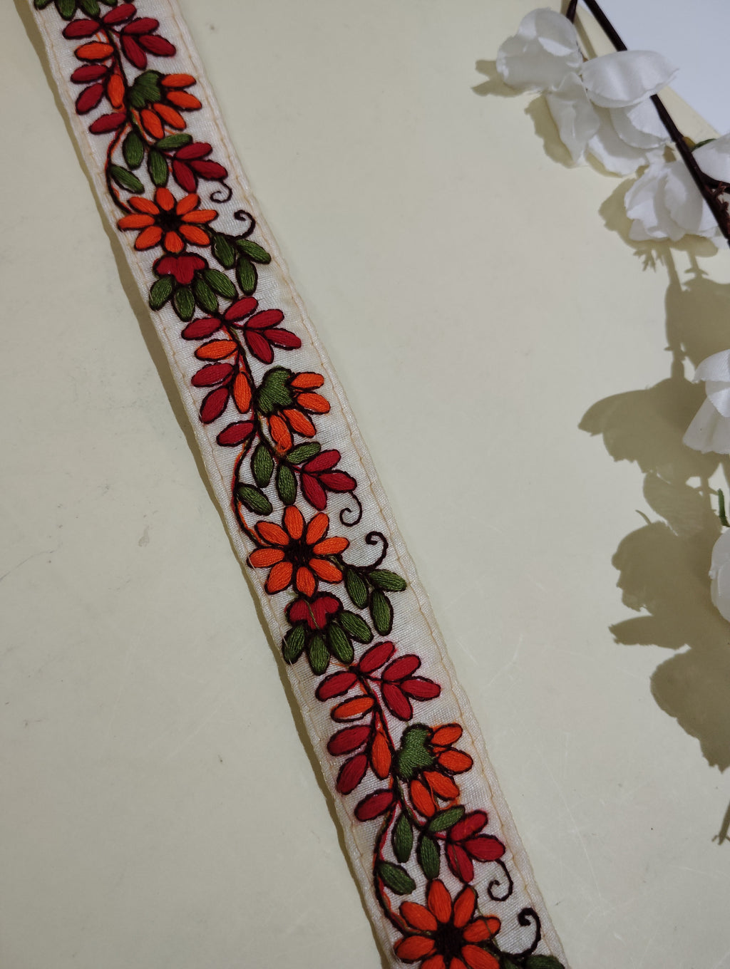 Floral Hand-Embroidered Fabric Trim