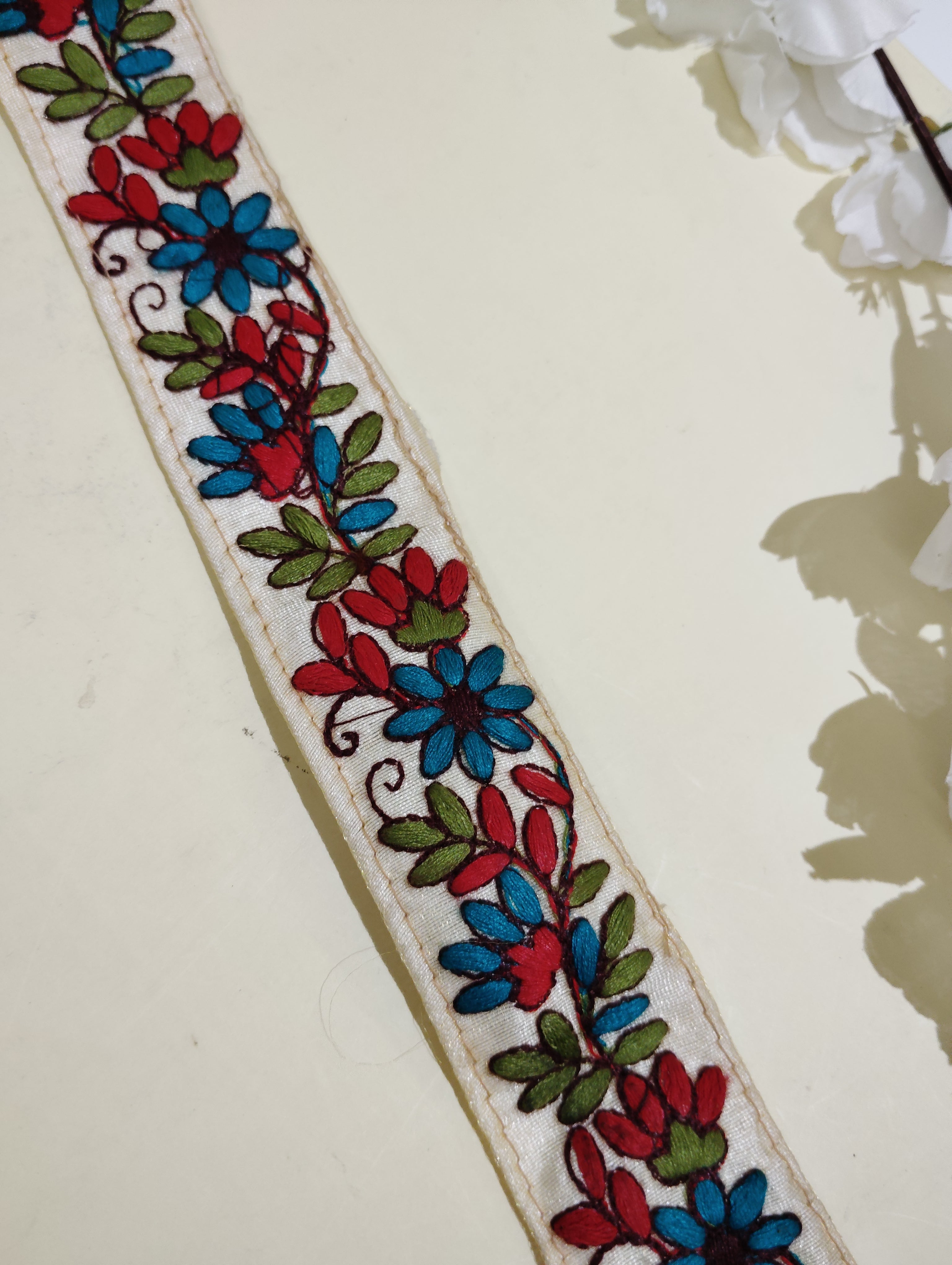Floral Hand-Embroidered Fabric Trim