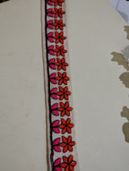 Hand-Embroidered Floral Textile Border