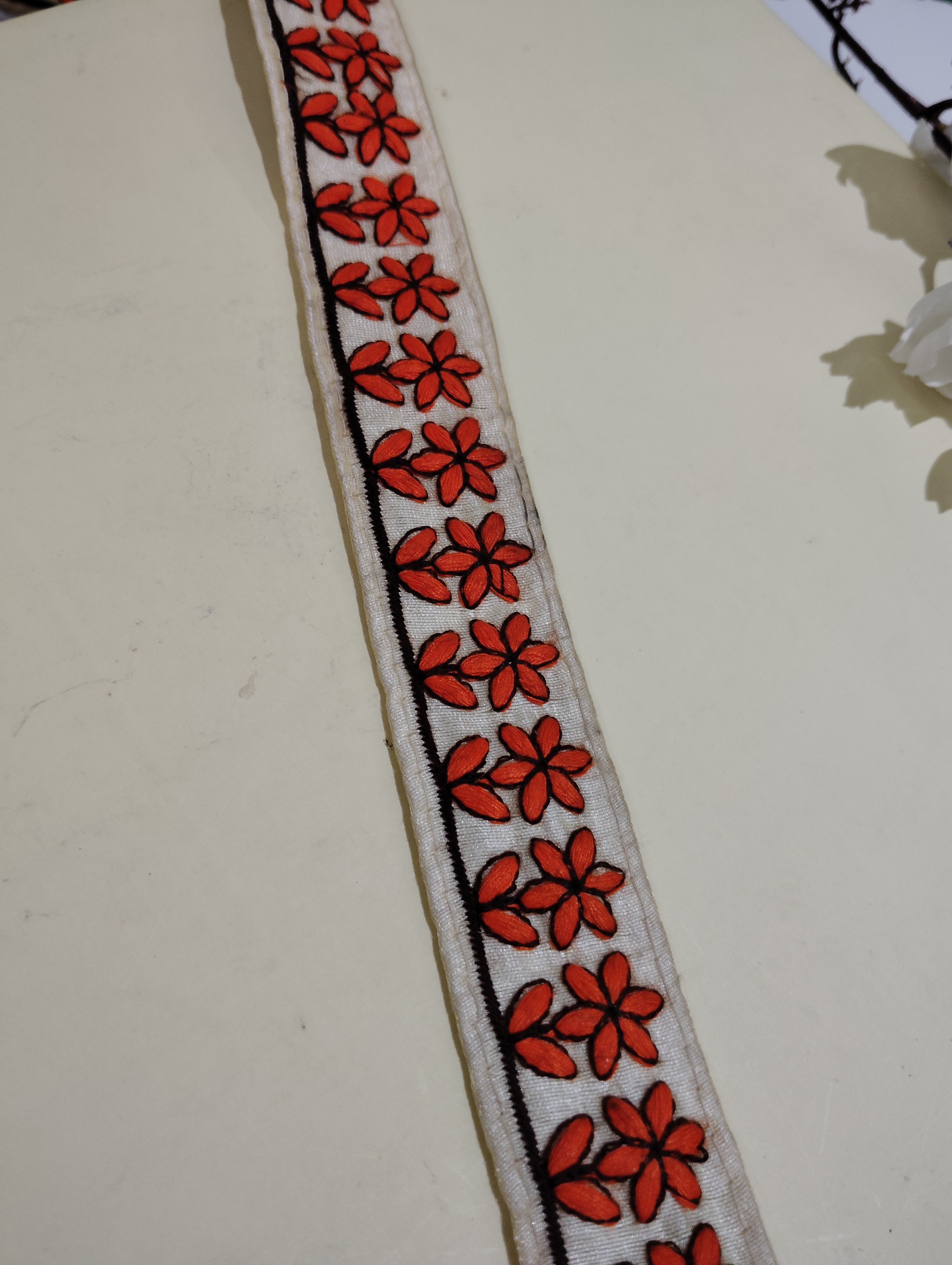 Hand-Embroidered Floral Textile Border
