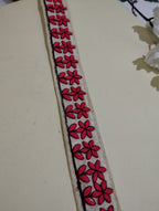 Hand-Embroidered Floral Textile Border