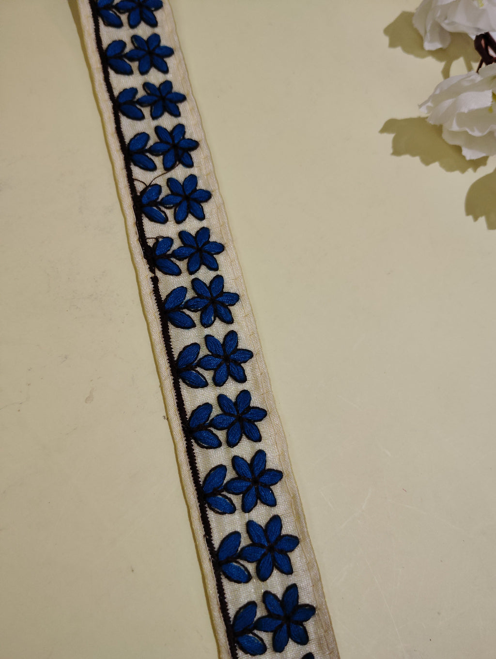 Hand-Embroidered Floral Textile Border