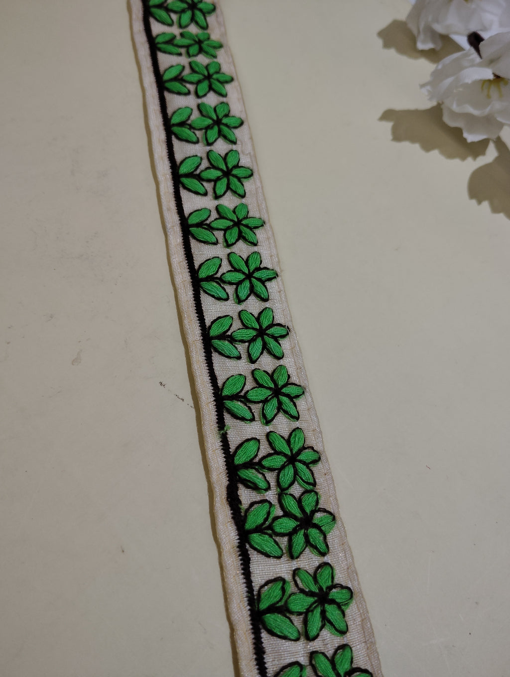 Hand-Embroidered Floral Textile Border