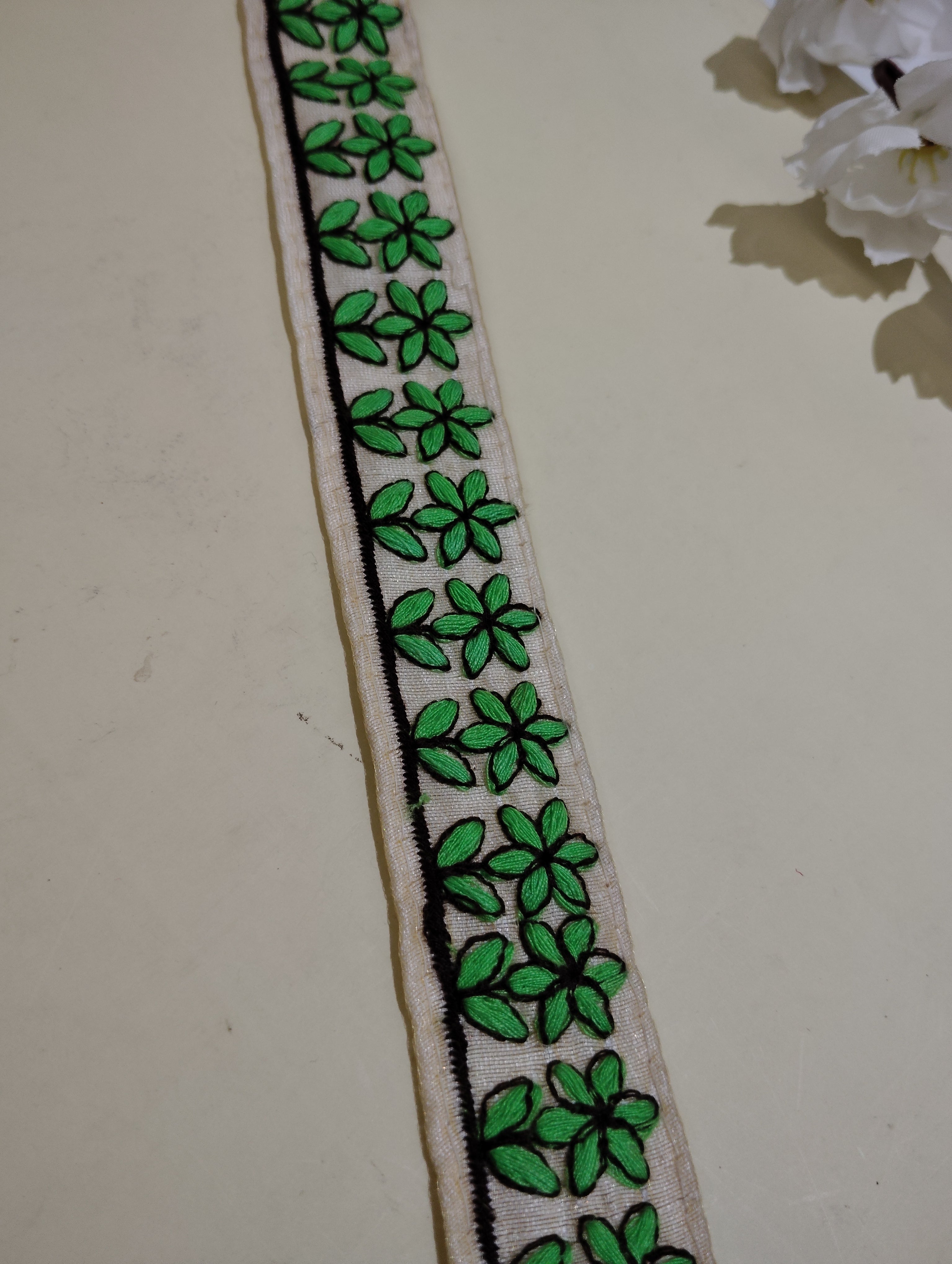 Hand-Embroidered Floral Textile Border