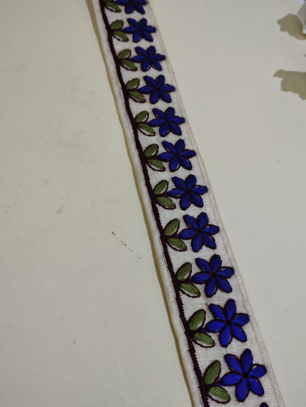 Hand-Embroidered Floral Textile Border