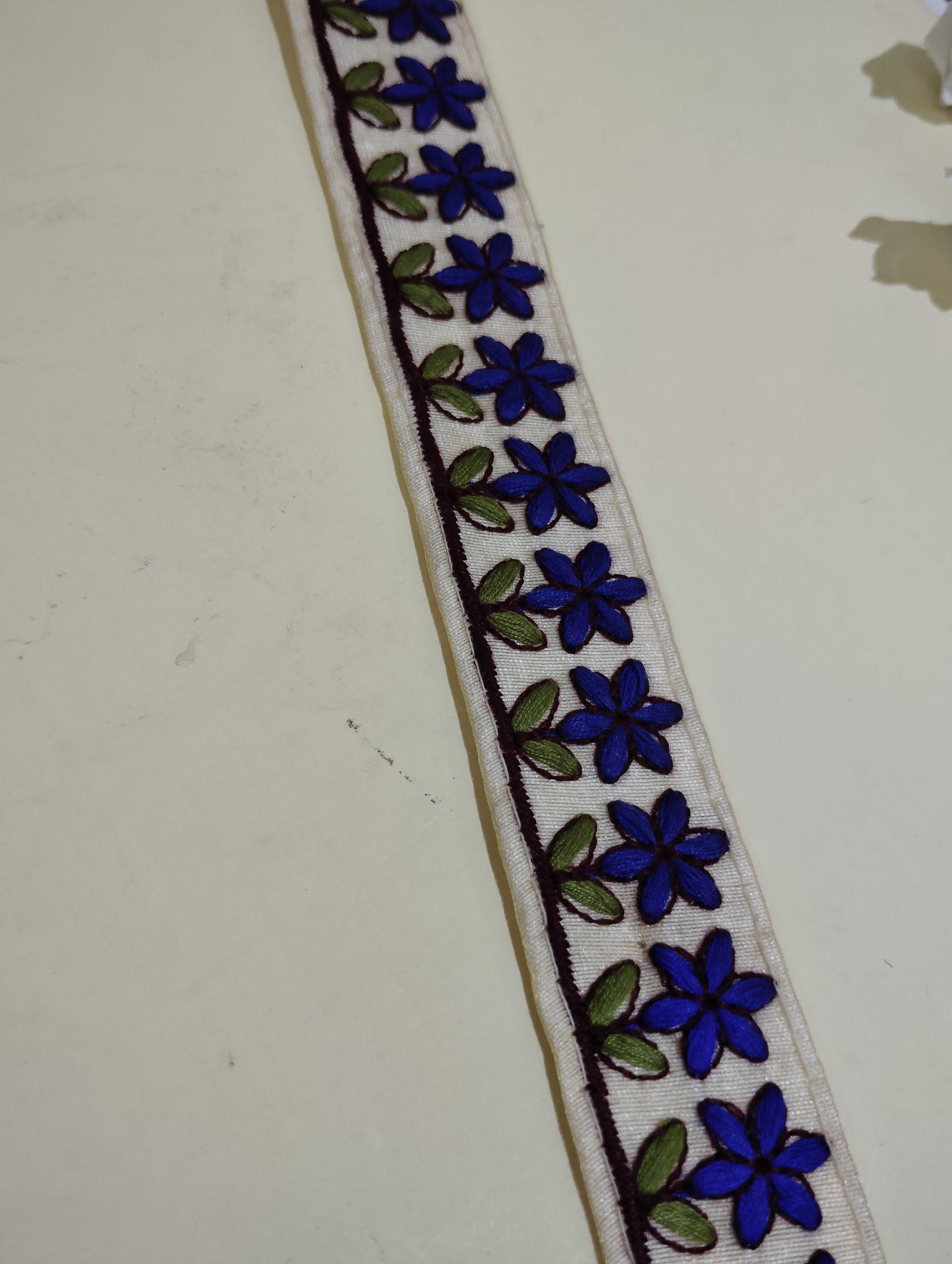 Hand-Embroidered Floral Textile Border