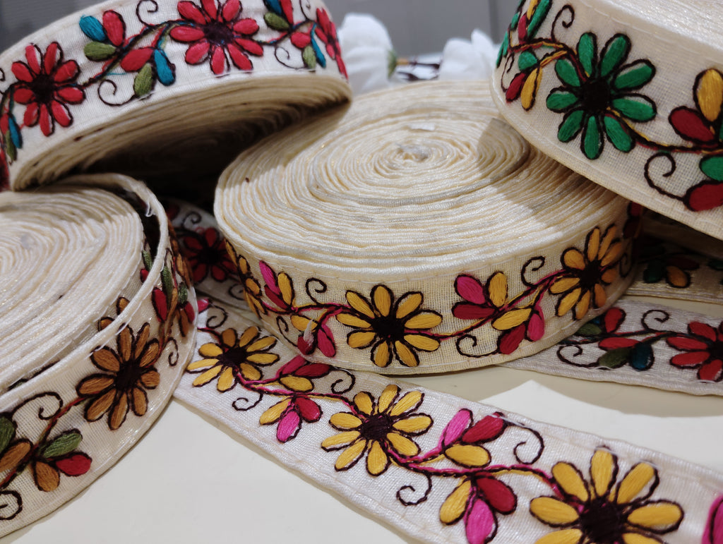 Floral Embroidered Cotton Ribbon Trims