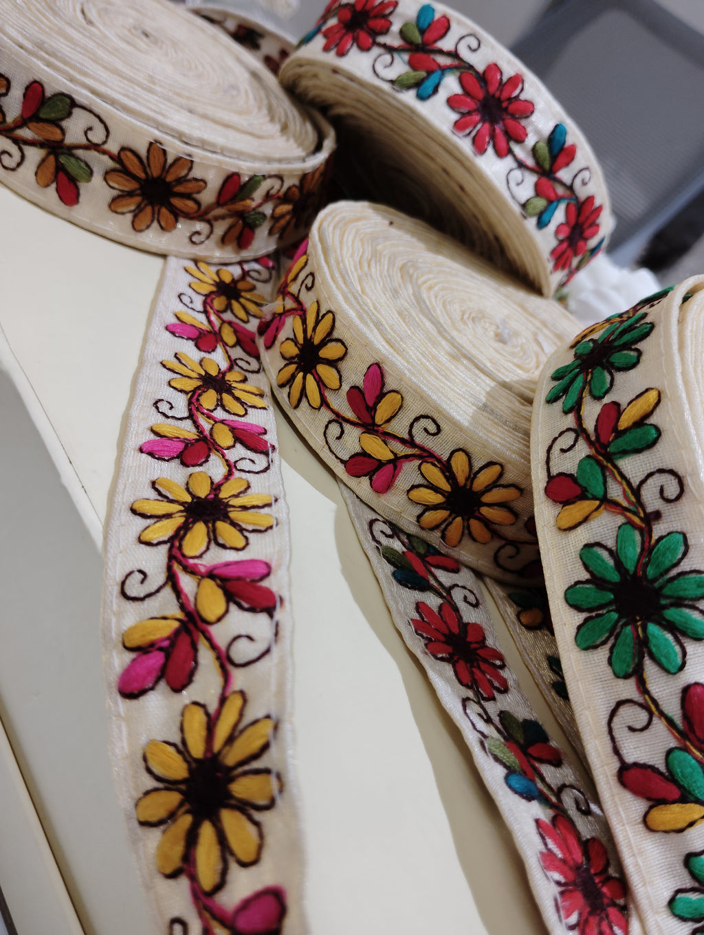 Floral Embroidered Cotton Ribbon Trims