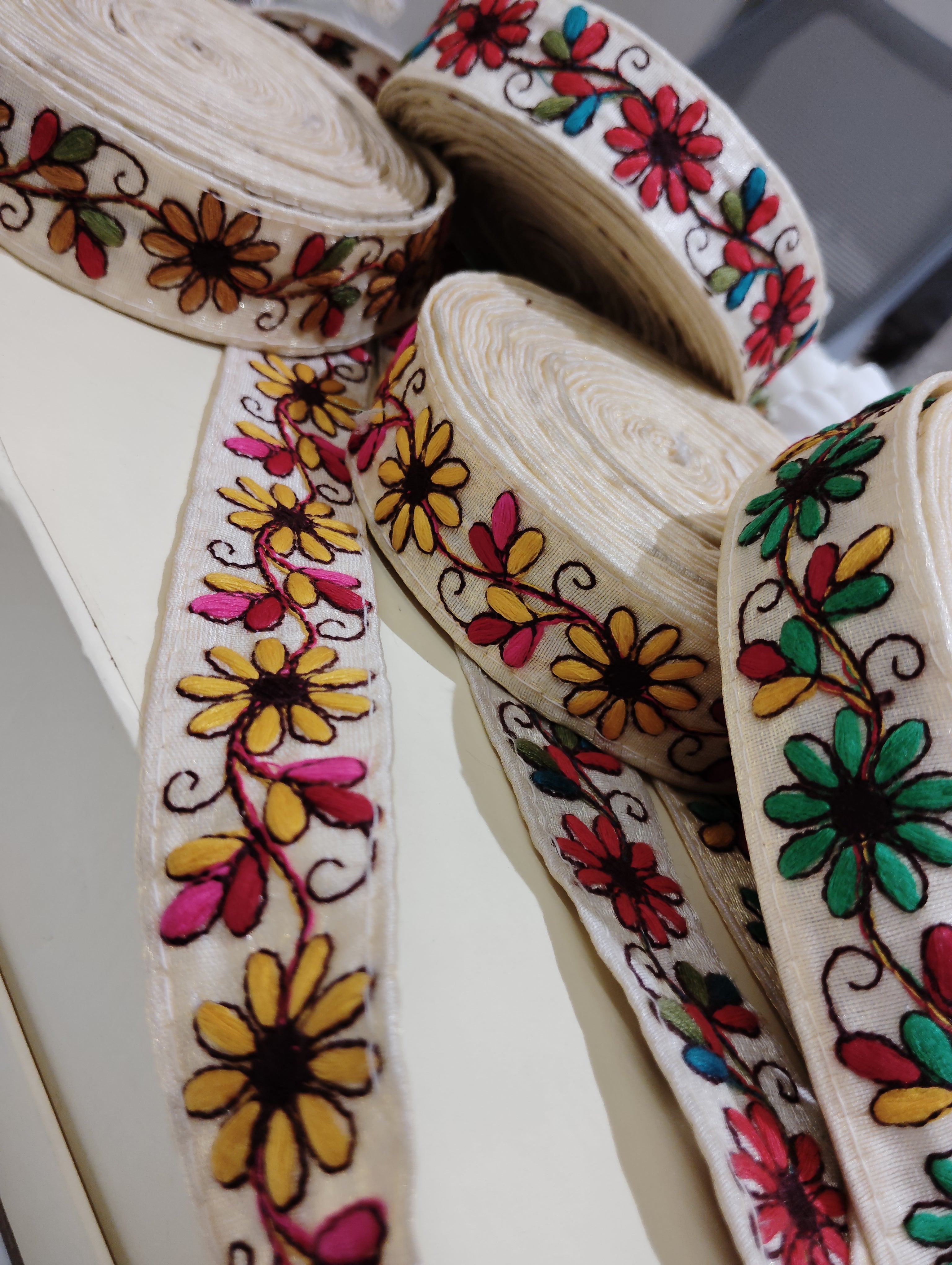 Floral Embroidered Cotton Ribbon Trims