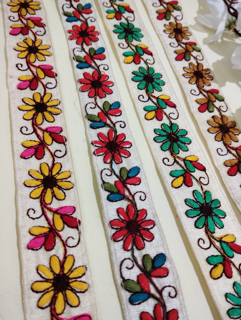 Floral Embroidered Cotton Ribbon Trims