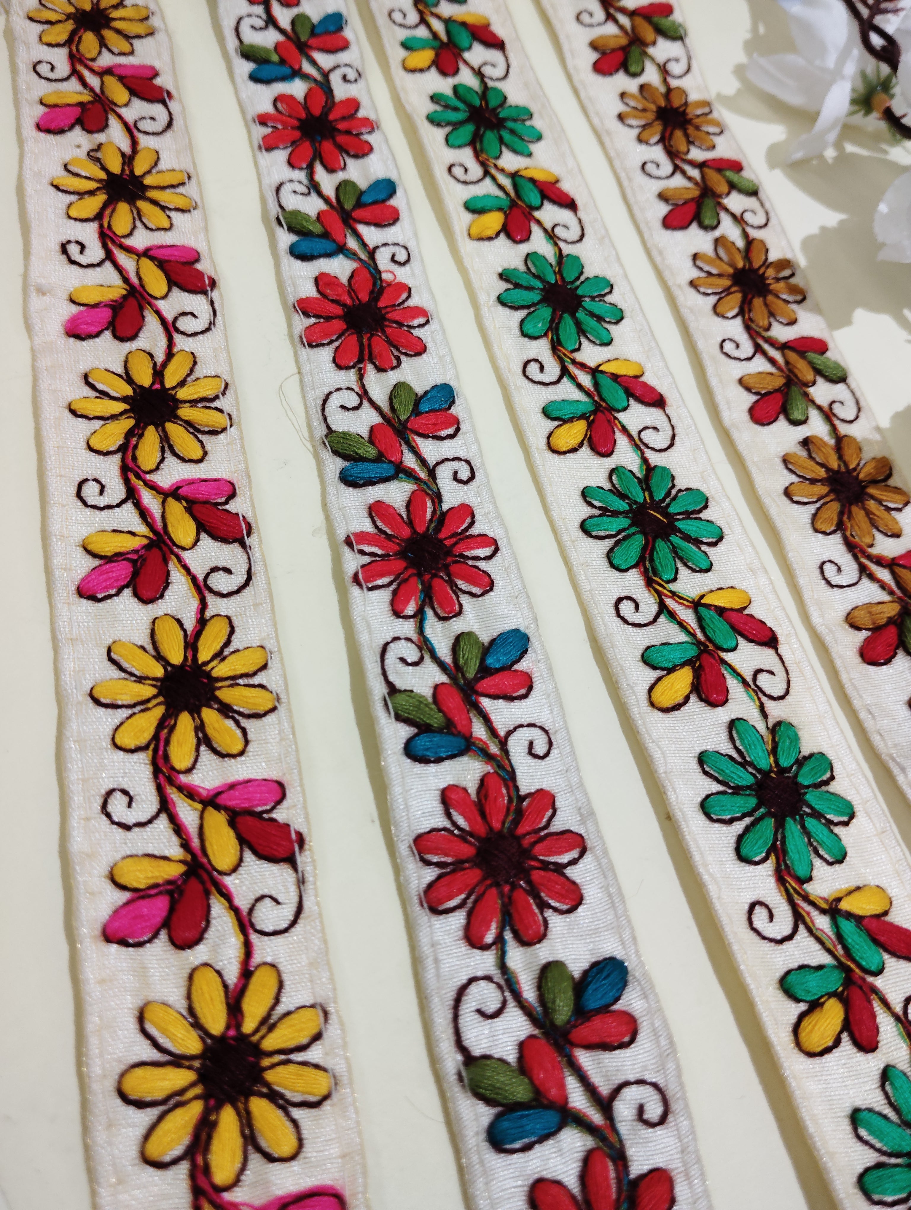 Floral Embroidered Cotton Ribbon Trims