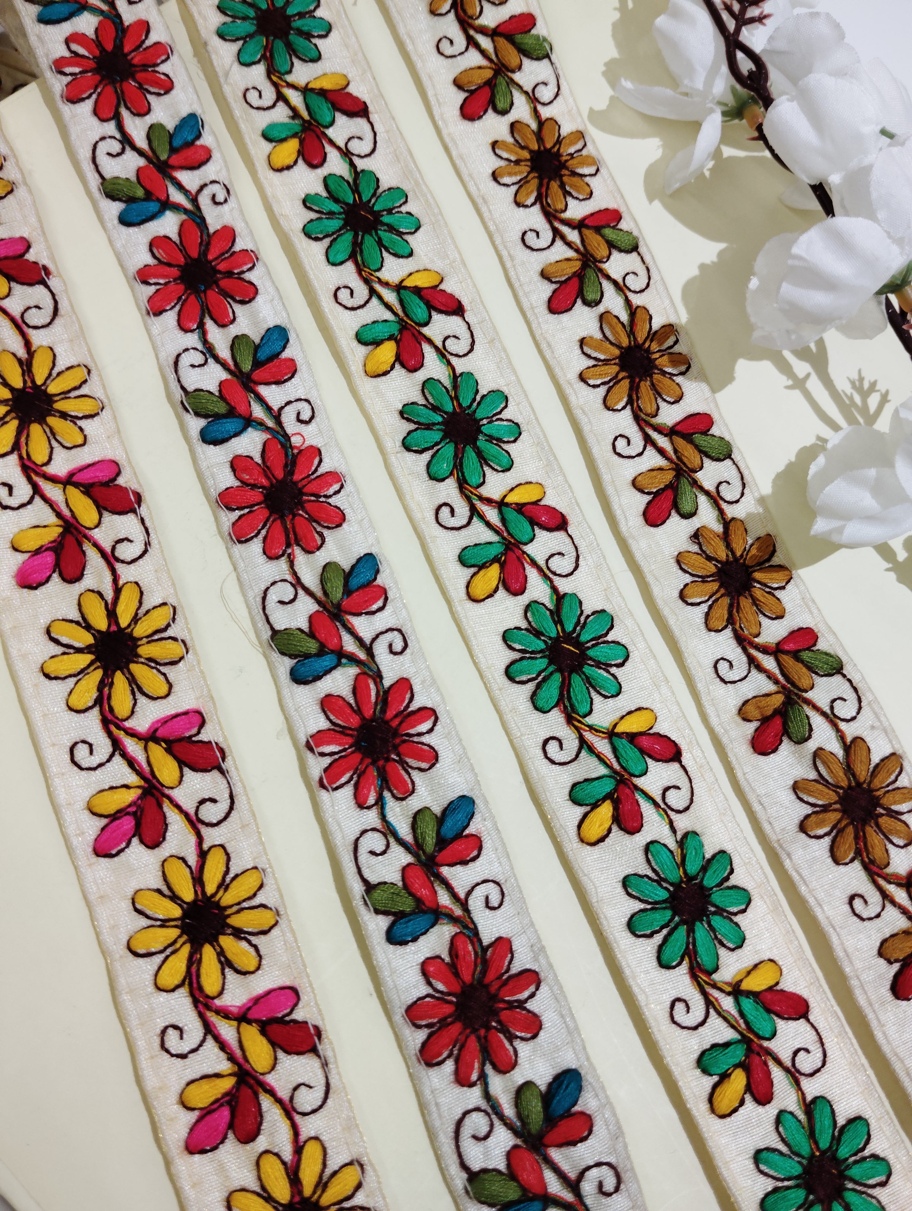 Floral Embroidered Cotton Ribbon Trims