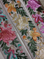 Handcrafted Multi-Color Floral Border with Intricate Thread Work