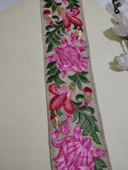 Handcrafted Multi-Color Floral Border with Intricate Thread Work
