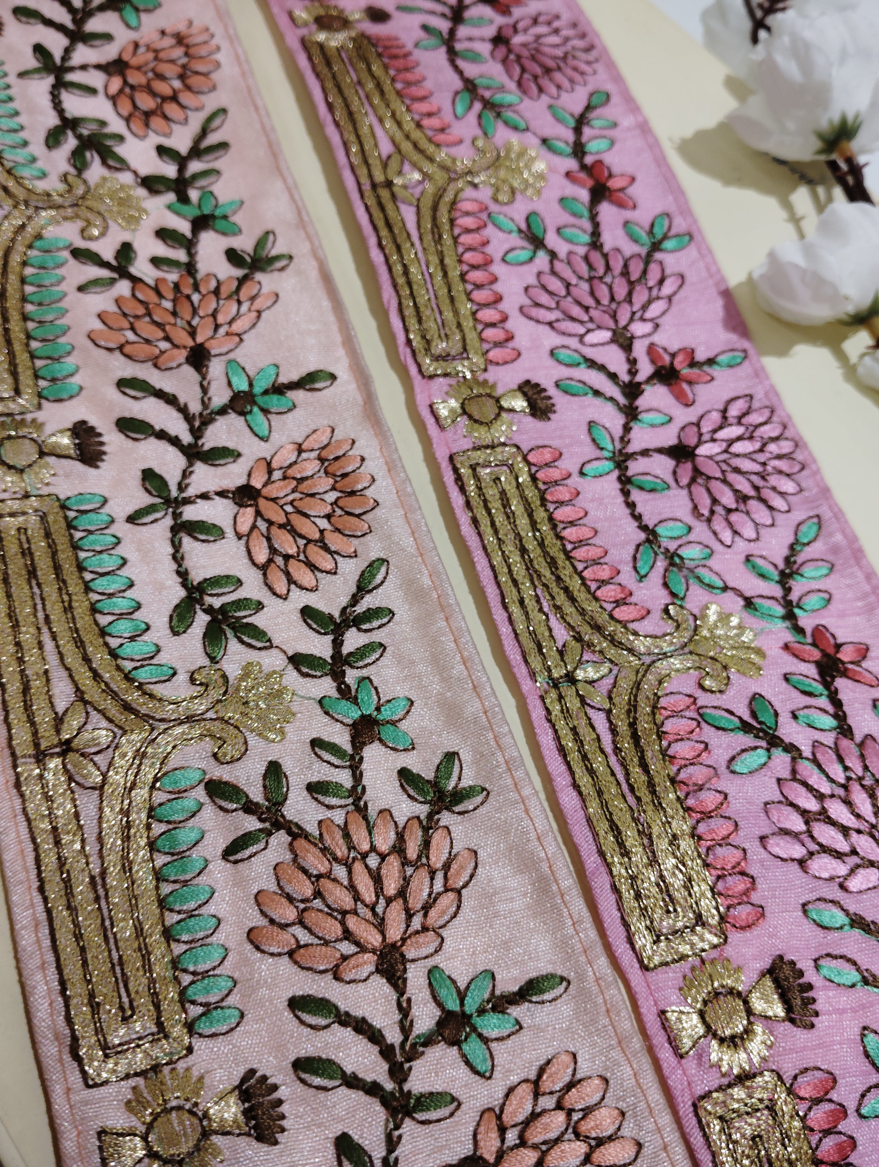 Hand-Embroidered Zardozi Floral Trim with Temple Arch Motif
