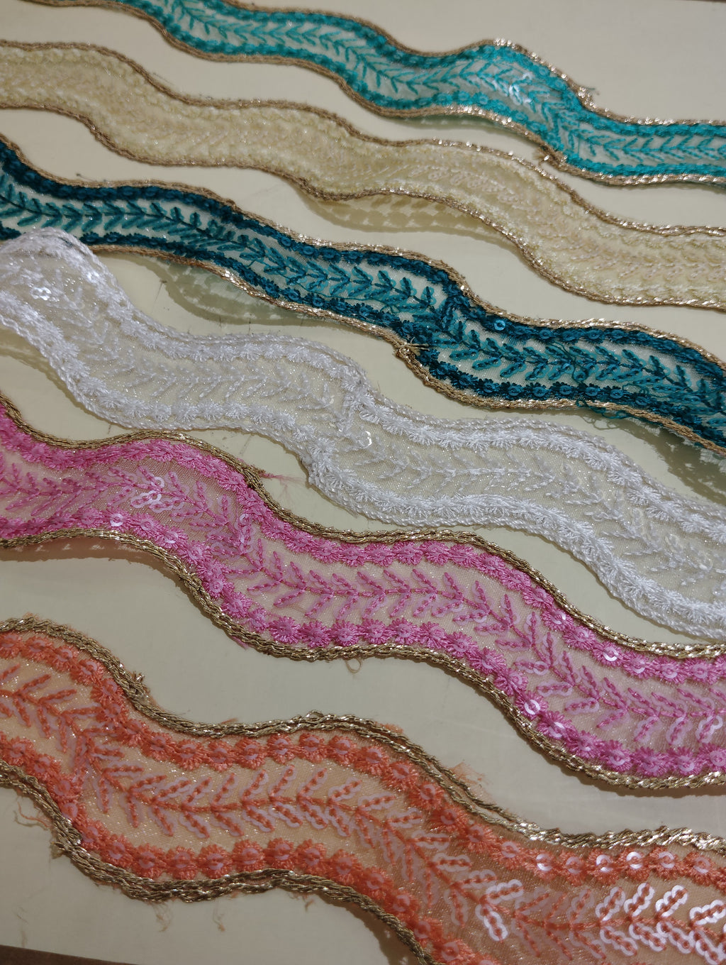Metallic Gold Cord & Sequin Wave Lace