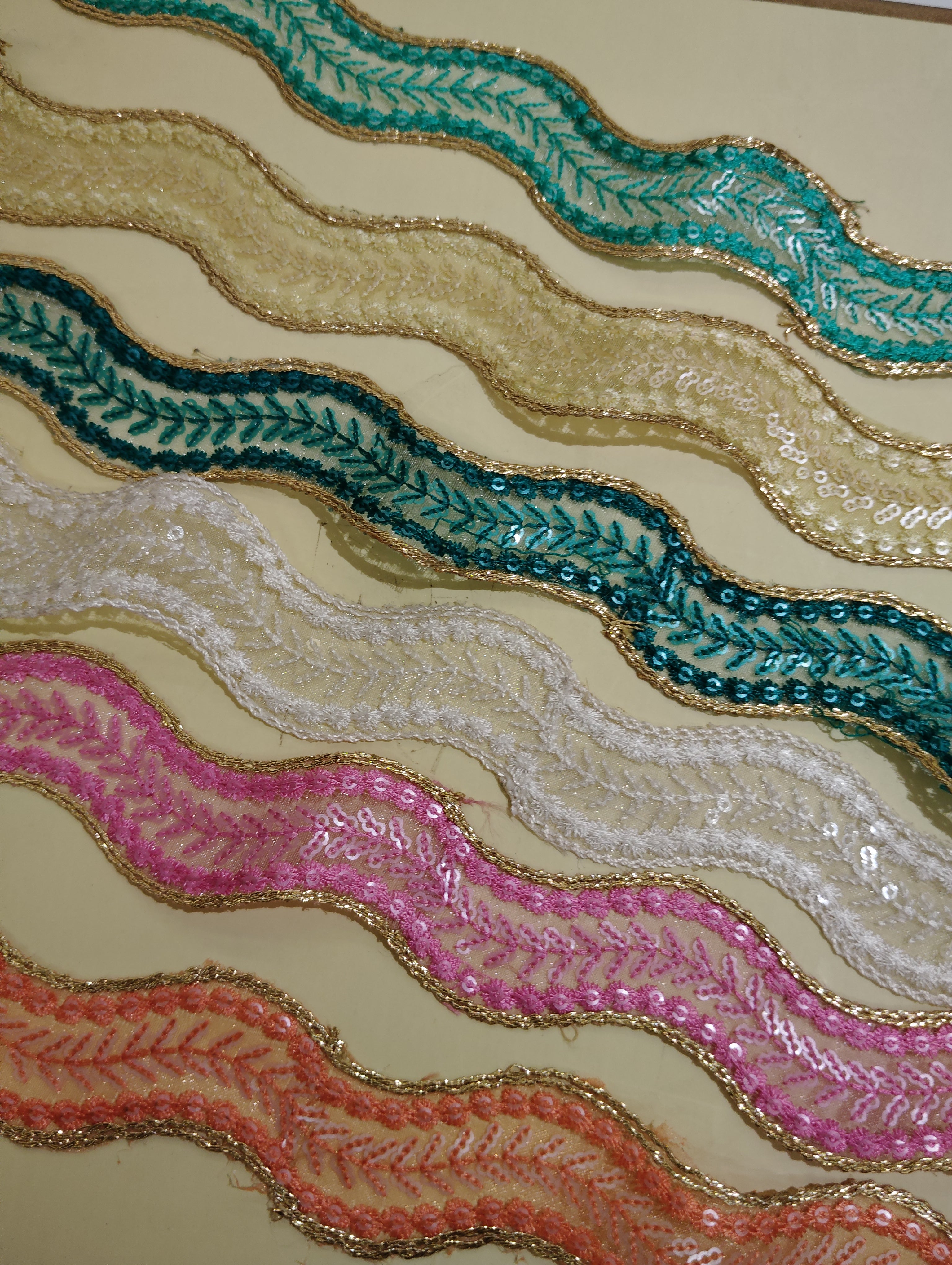 Metallic Gold Cord & Sequin Wave Lace