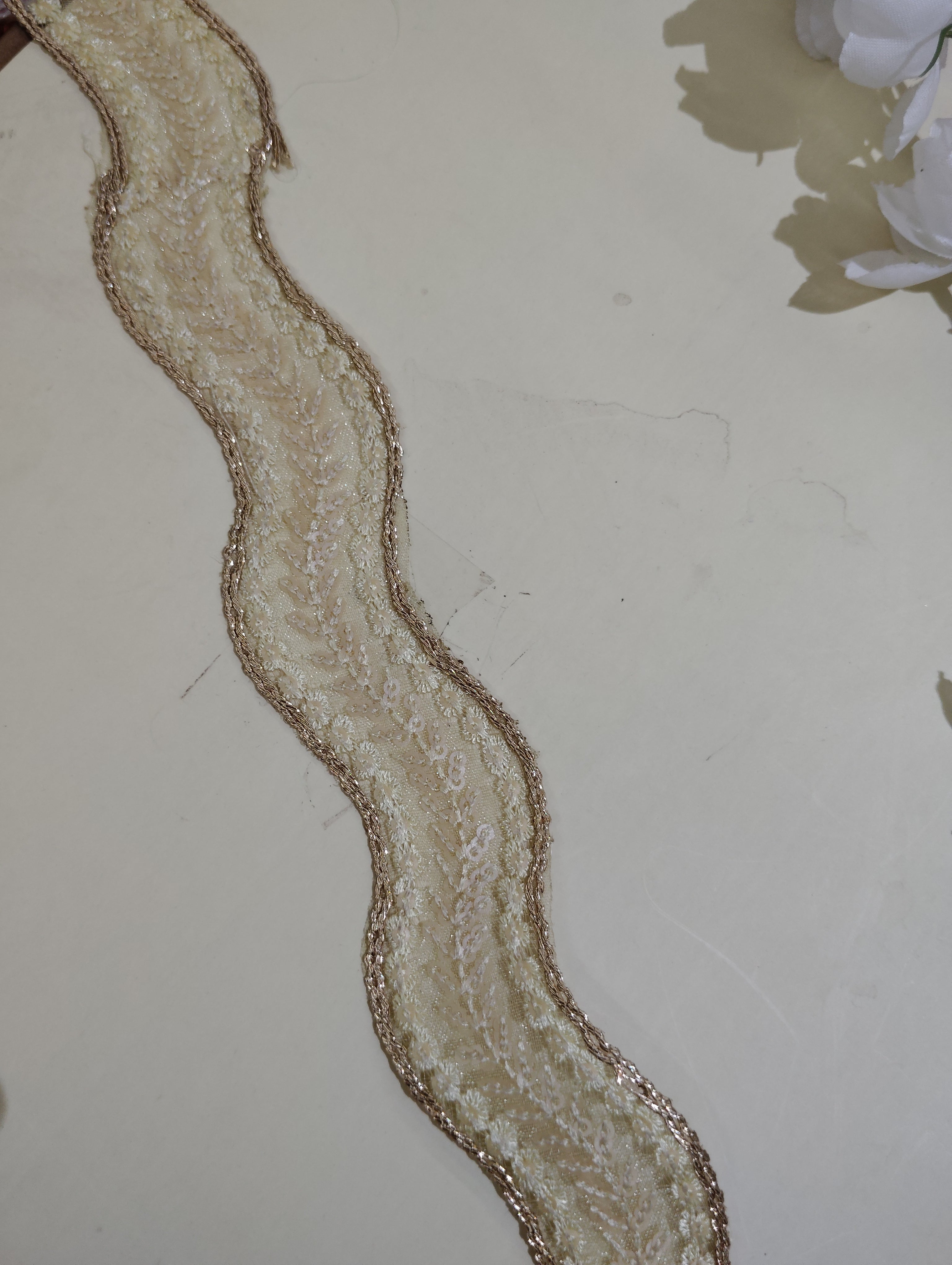 Metallic Gold Cord & Sequin Wave Lace