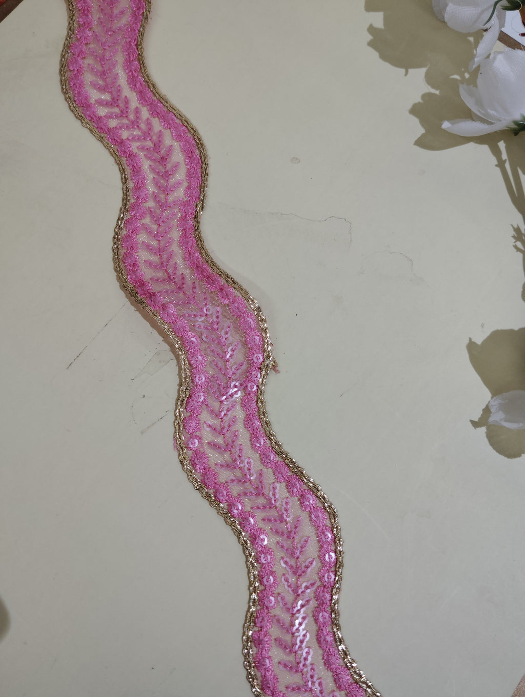 Metallic Gold Cord & Sequin Wave Lace
