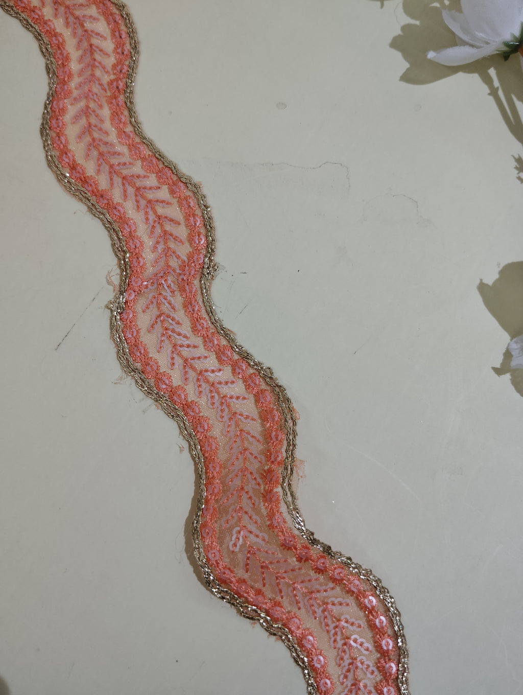Metallic Gold Cord & Sequin Wave Lace