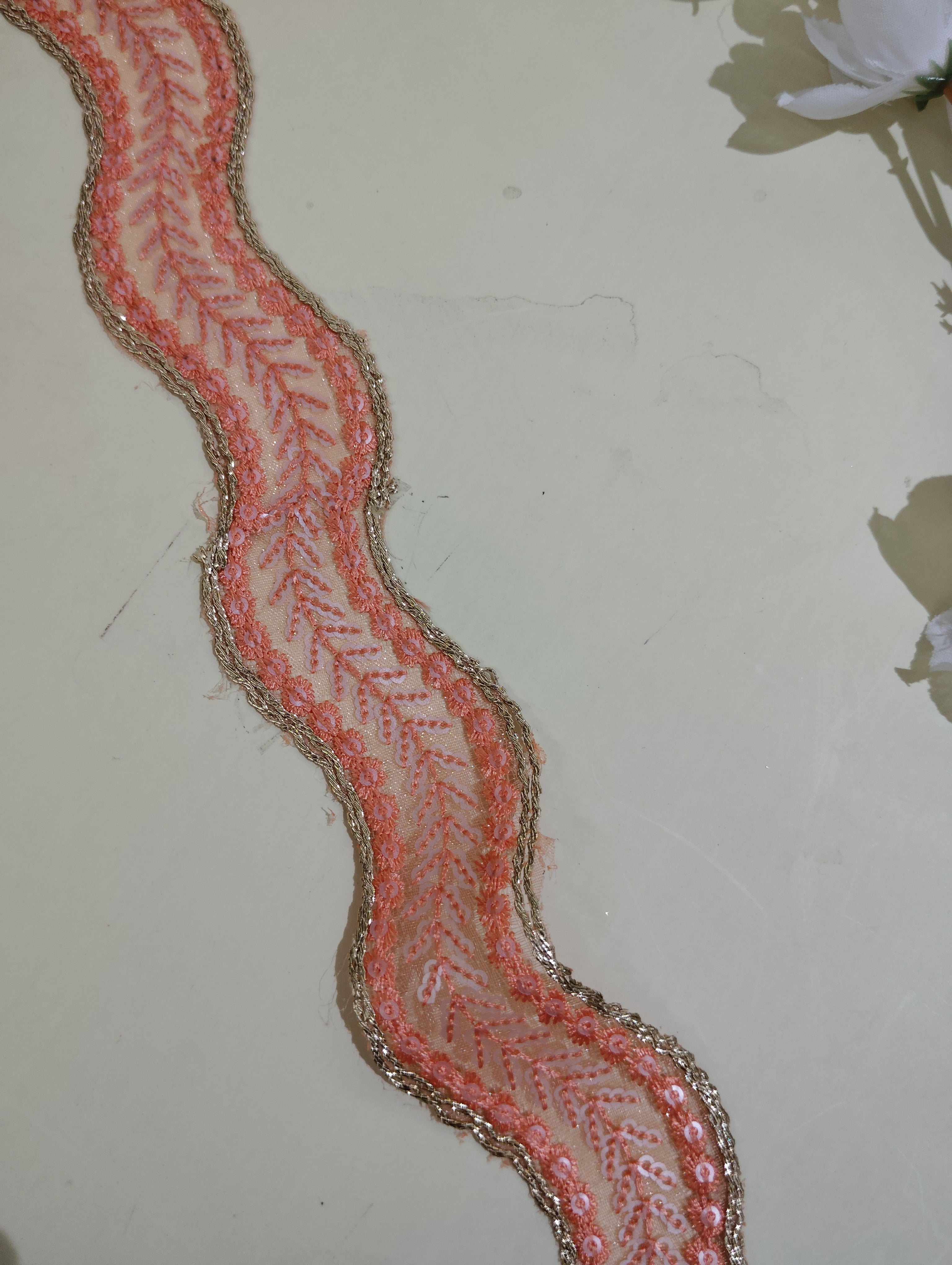 Metallic Gold Cord & Sequin Wave Lace