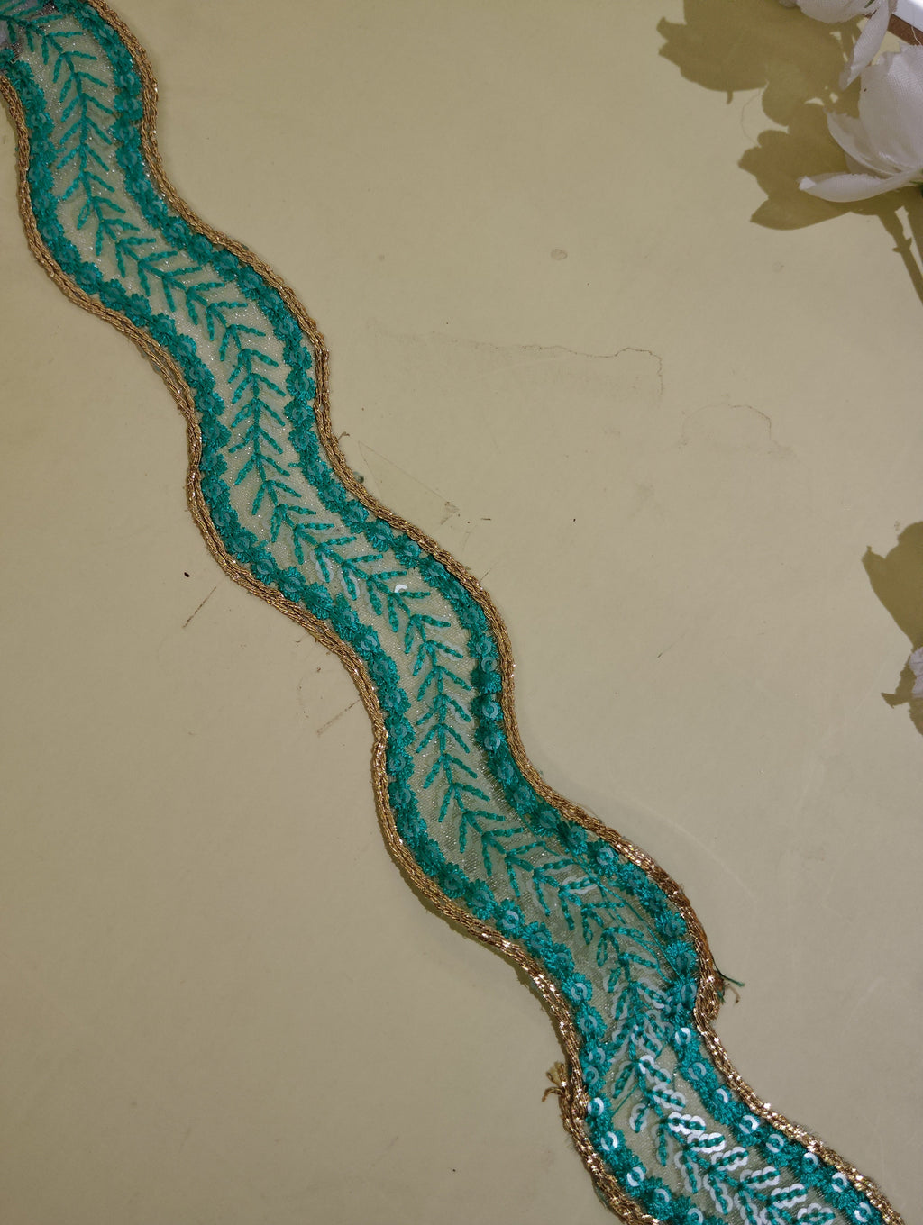 Metallic Gold Cord & Sequin Wave Lace