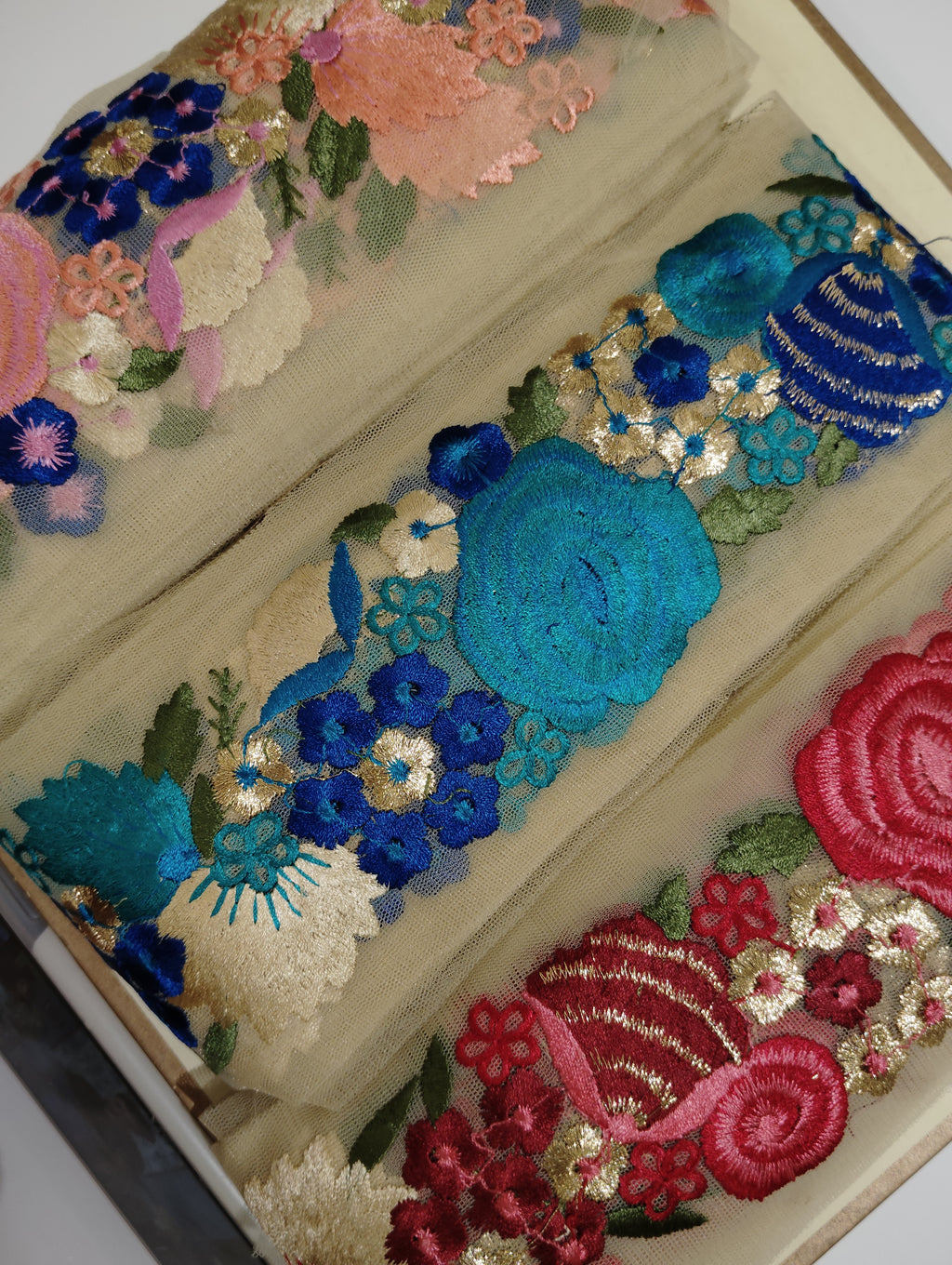 Multicolor Floral Embroidered Net Lace Trim