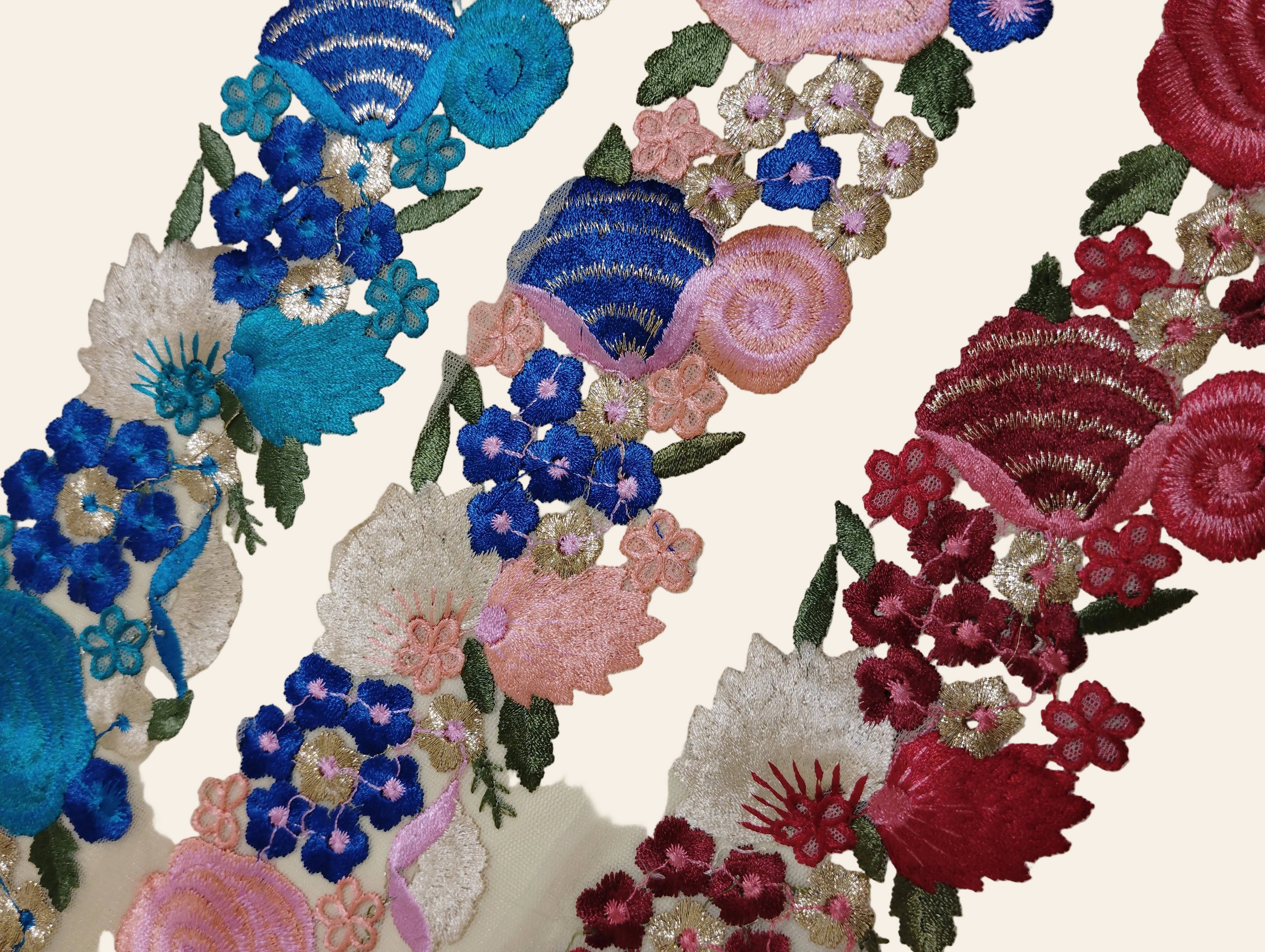 Multicolor Floral Embroidered Net Lace Trim
