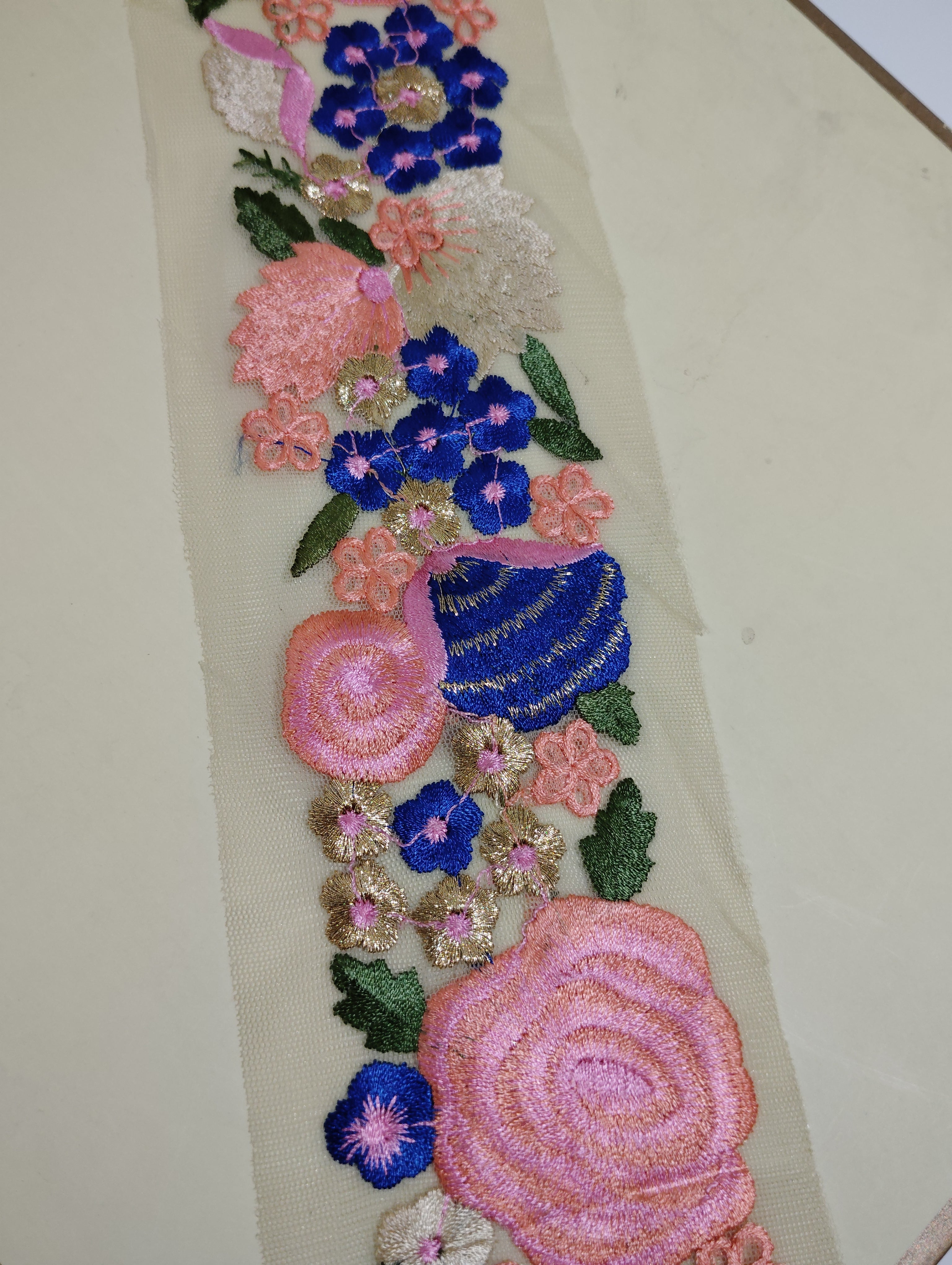 Multicolor Floral Embroidered Net Lace Trim