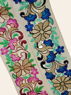 Elegant Floral Vine Silk Lace Trim with Gold Accents