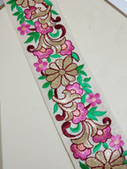 Elegant Floral Vine Silk Lace Trim with Gold Accents