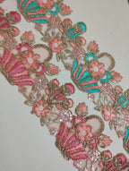 Exquisite Gold Zardozi Floral Lace Trim with Vibrant Silk Thread Work