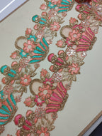 Exquisite Gold Zardozi Floral Lace Trim with Vibrant Silk Thread Work