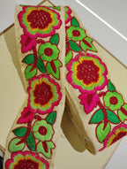 Vibrant Multi-Color Floral Embroidered Lace Trim – Boho Ethnic Fabric Border