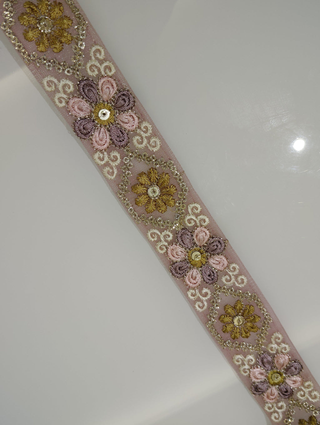 Floral Embroidered Tulle Lace Trim with Sequin Accents