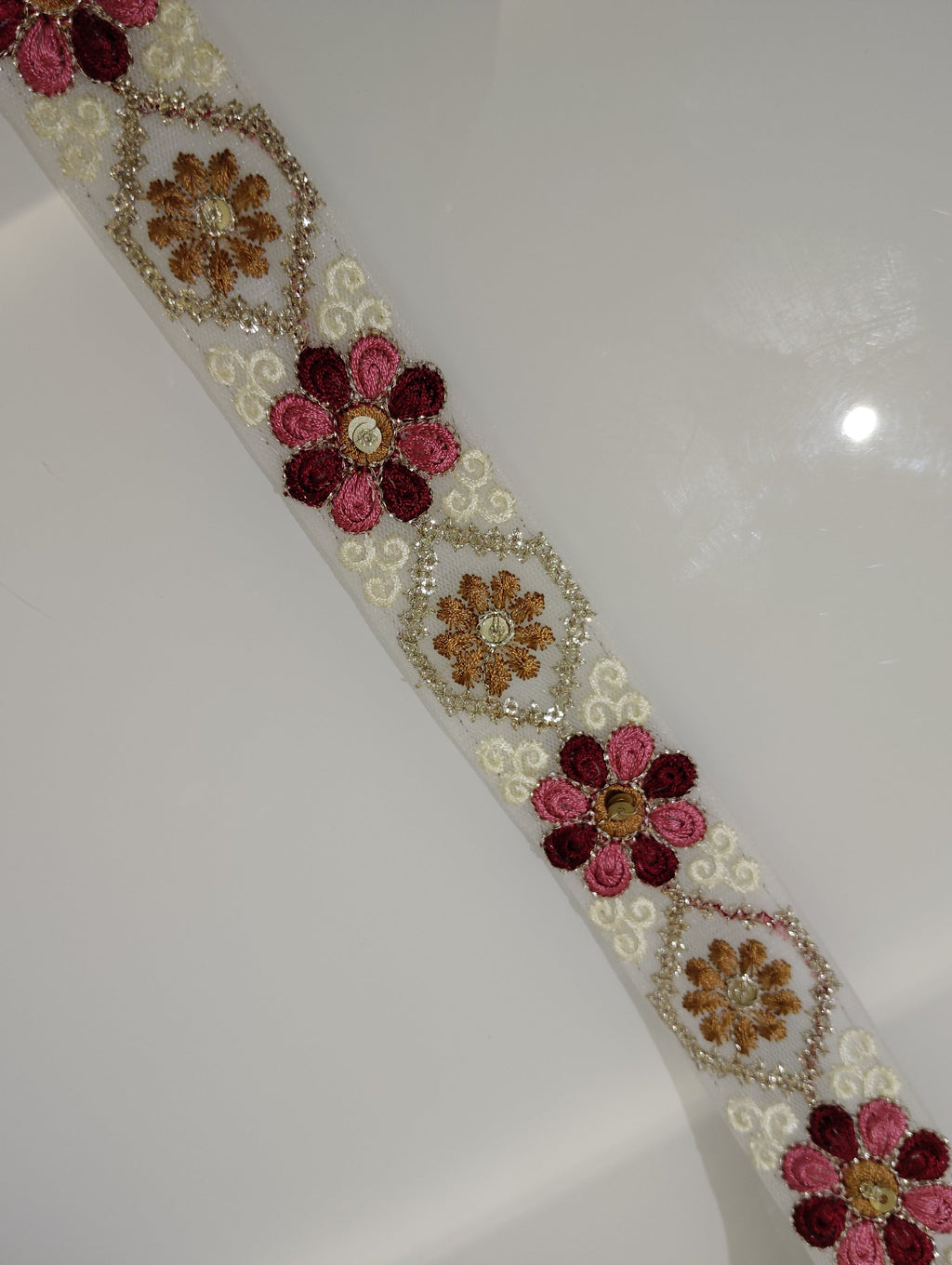 Floral Embroidered Tulle Lace Trim with Sequin Accents