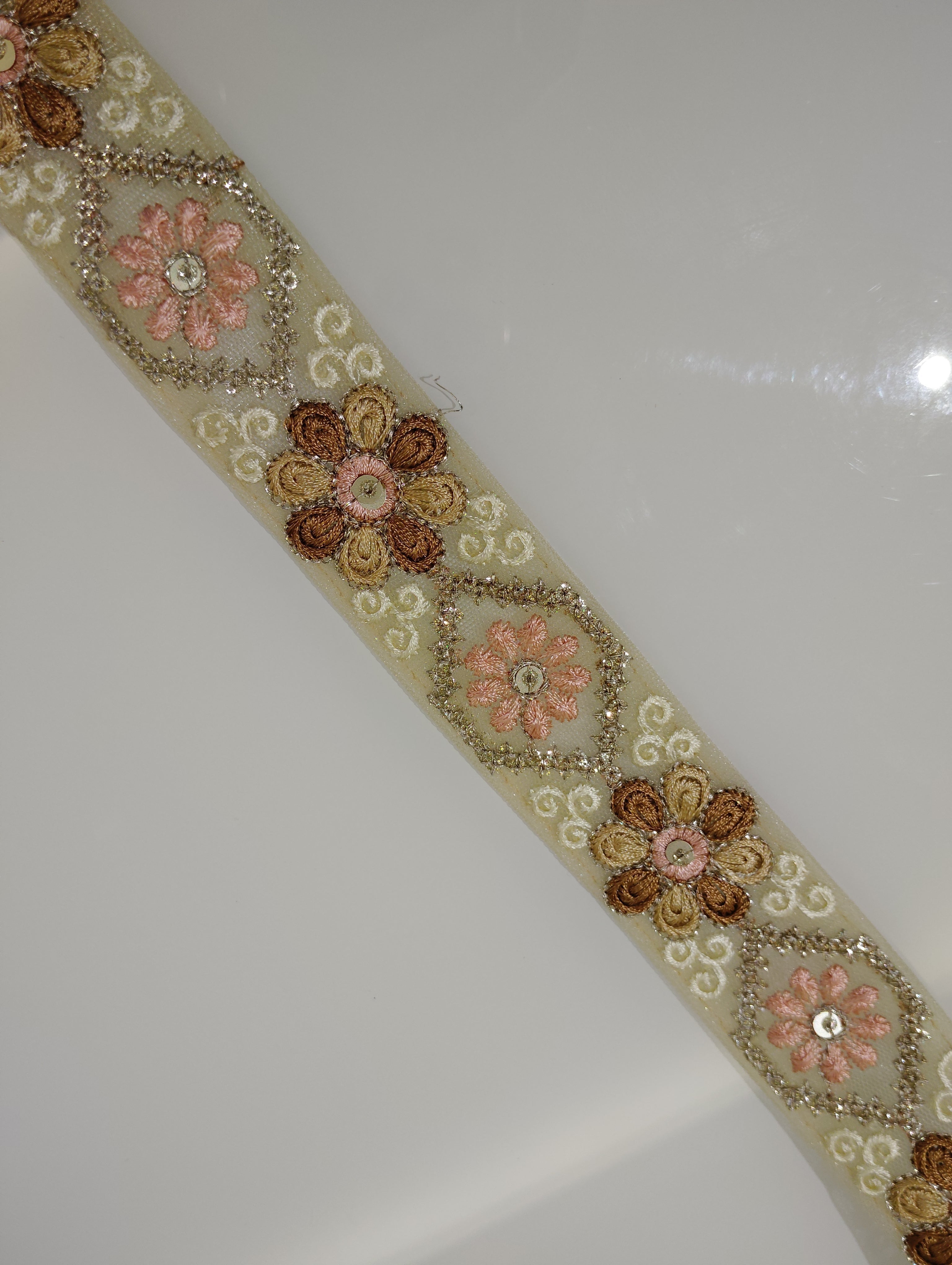 Floral Embroidered Tulle Lace Trim with Sequin Accents