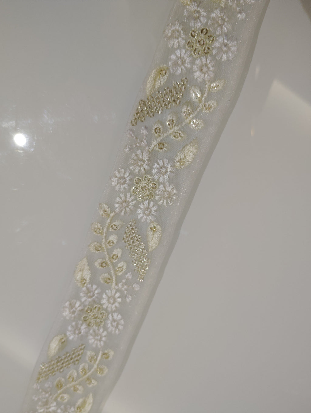 Pastel Floral Tulle Lace Trim with Shimmering Sequins