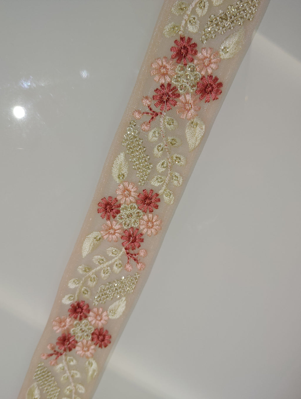 Pastel Floral Tulle Lace Trim with Shimmering Sequins