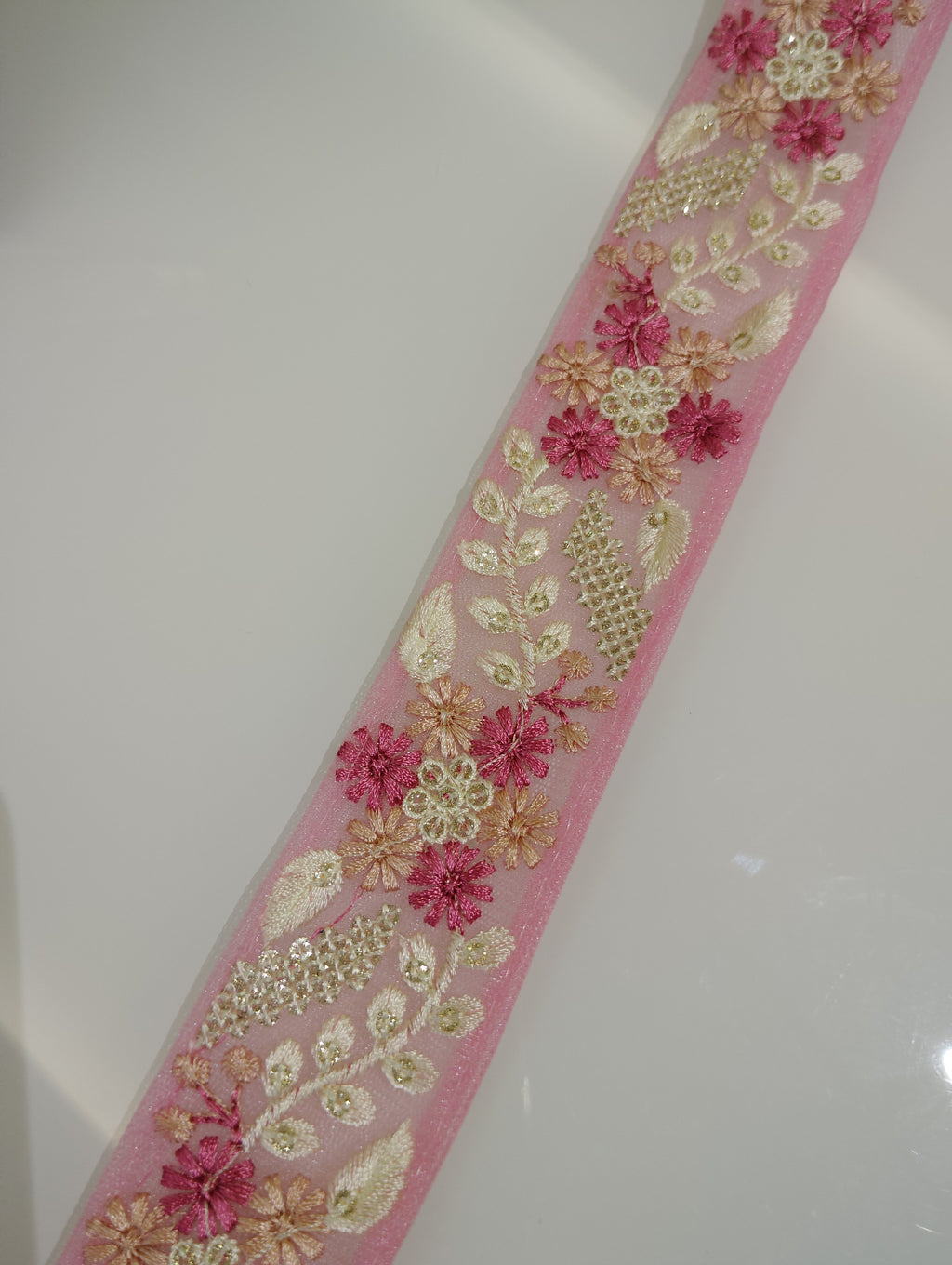 Pastel Floral Tulle Lace Trim with Shimmering Sequins