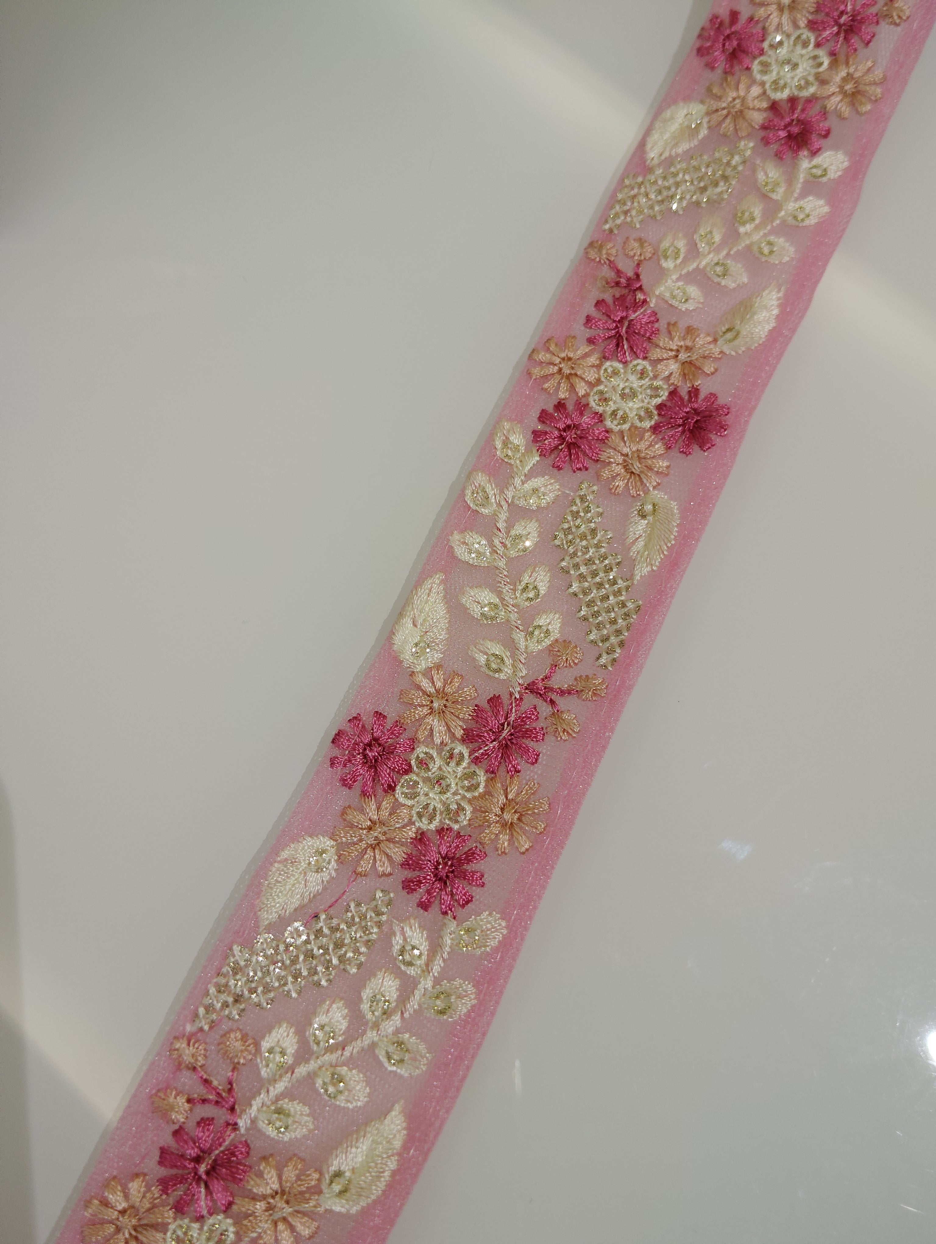 Pastel Floral Tulle Lace Trim with Shimmering Sequins